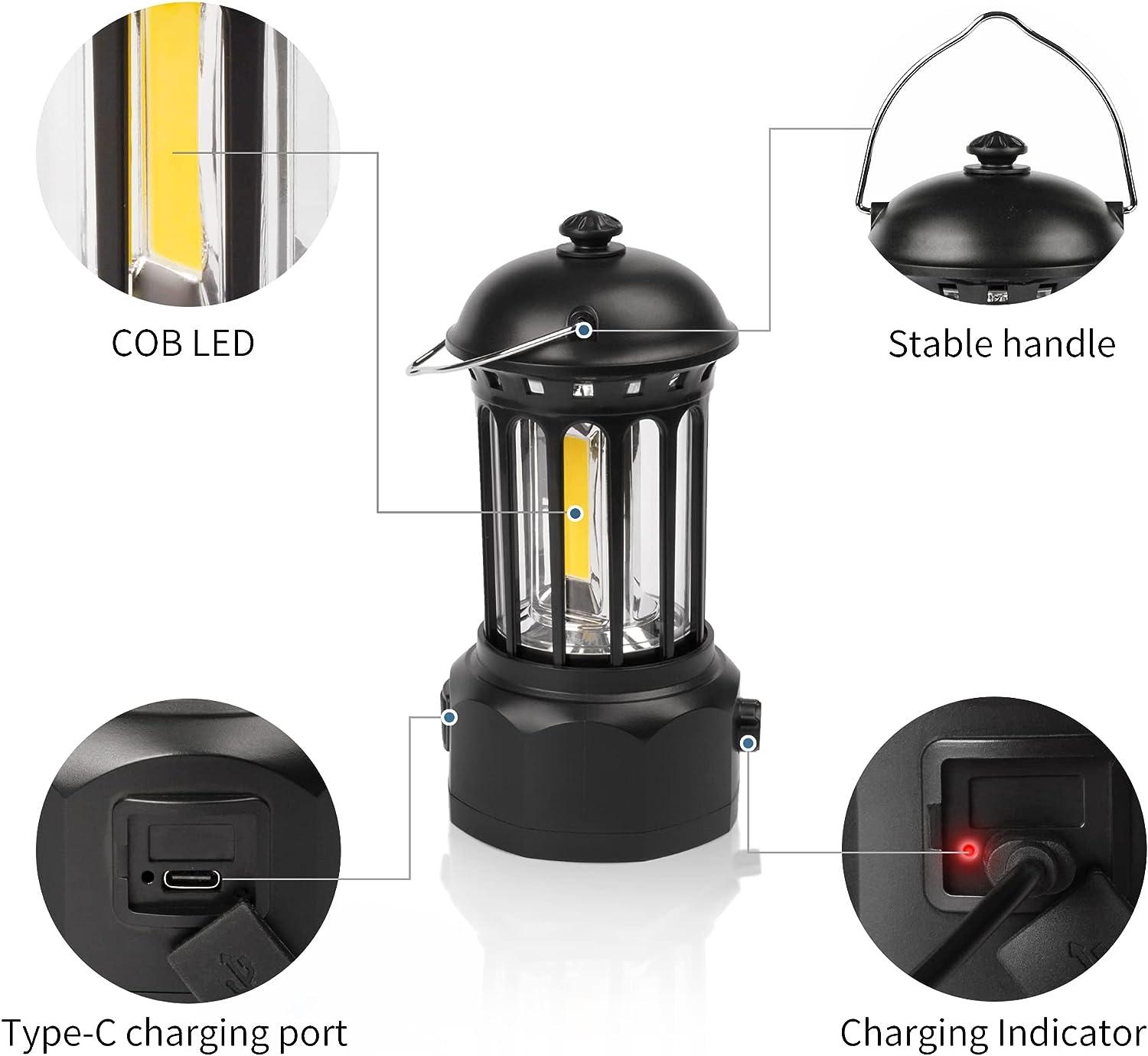 Switched Rechargeable Emergency Lantern With Power Bank 600 Lumen - Black