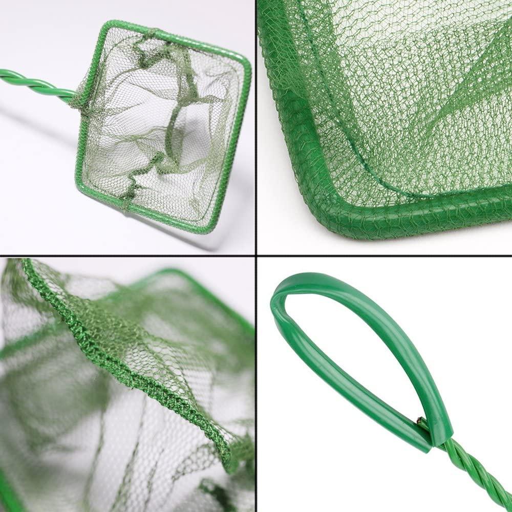 SLSON 4 inches Aquarium Fish Net Fine Mesh Nylon Nets Quick Catch Net with  10 inches Handle for Fish Tanks,Green