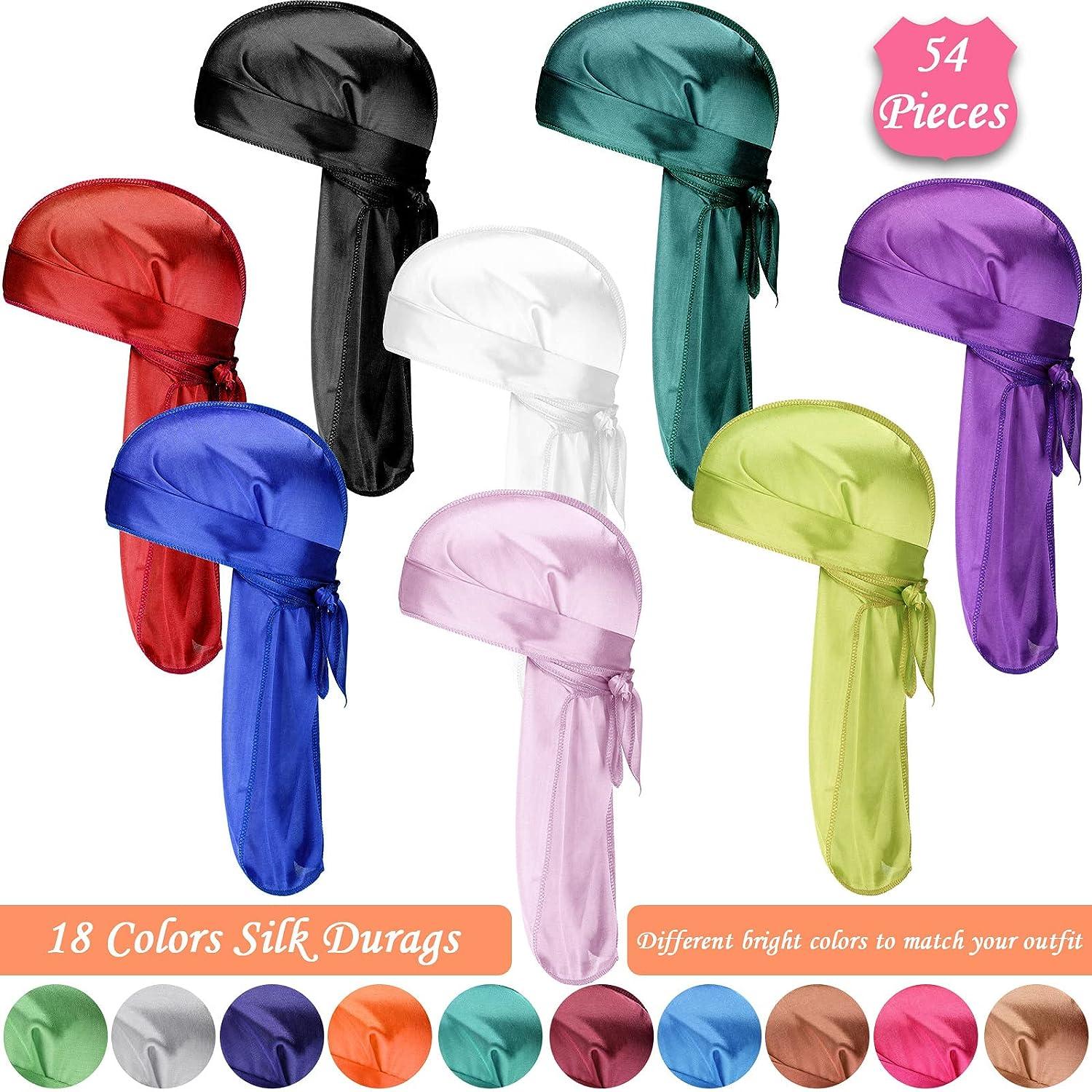 54 Pieces Silk Durags for Men Women 18 Colors Durags Wave Cap