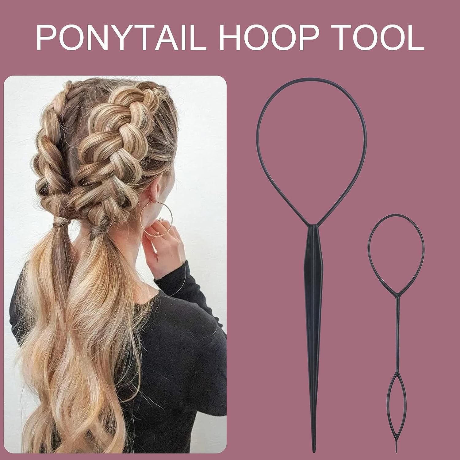 3pcs Topsy Tail Hair Tool,Hair Braiding Tool,Ponytail Holders,French Braid  Loop Tool Pink with Rat tail comb,Hair Braiding Tool Topsy Tail Loop French