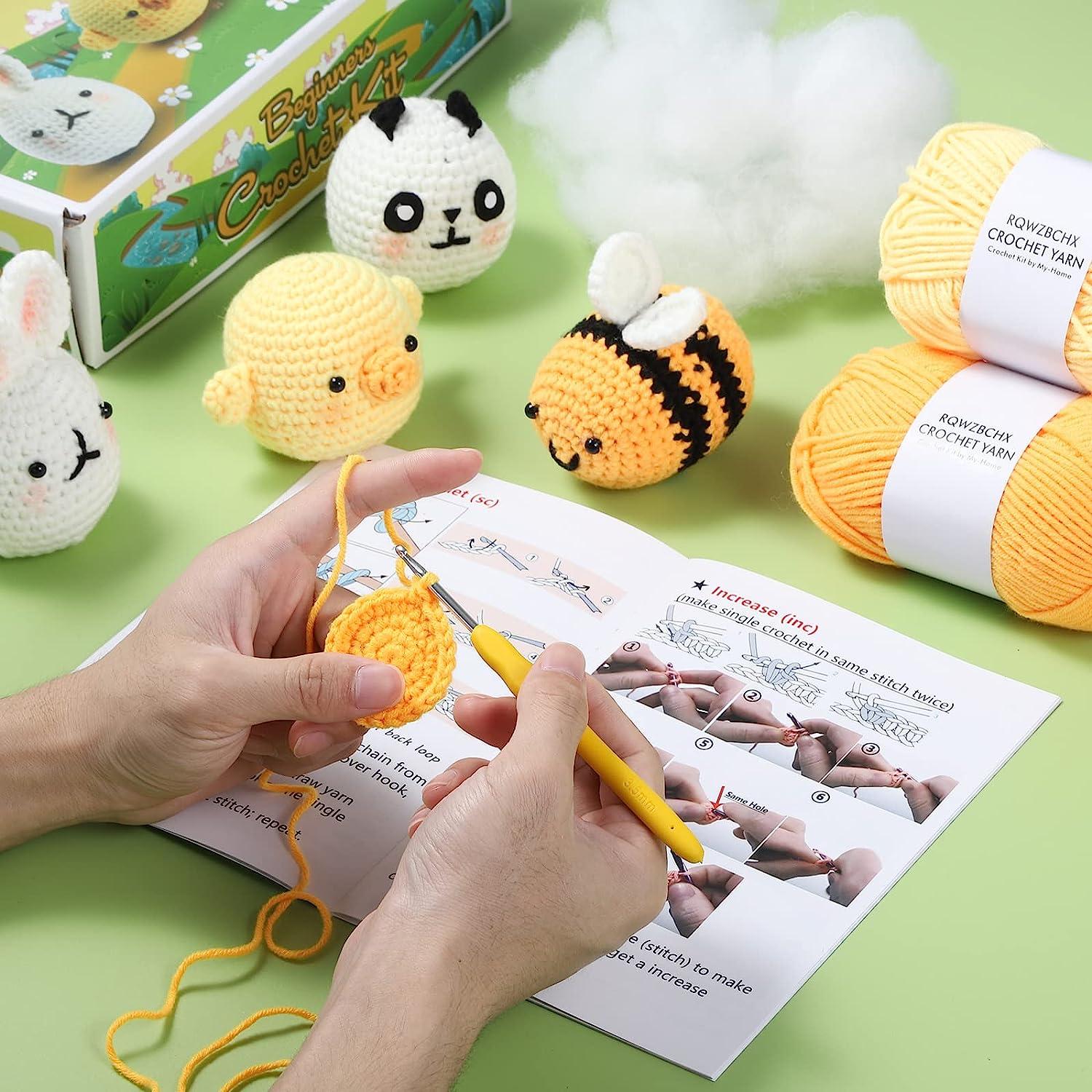 RQWZBCHX 4 Pattern Animals Crochet Kit for Beginners Adult Kids, All in One  Crochet Starters Set Chicken, Whale, Sheep, Dinosaur with Video  Instruction, Yarns, Crochet Hook, Accessories