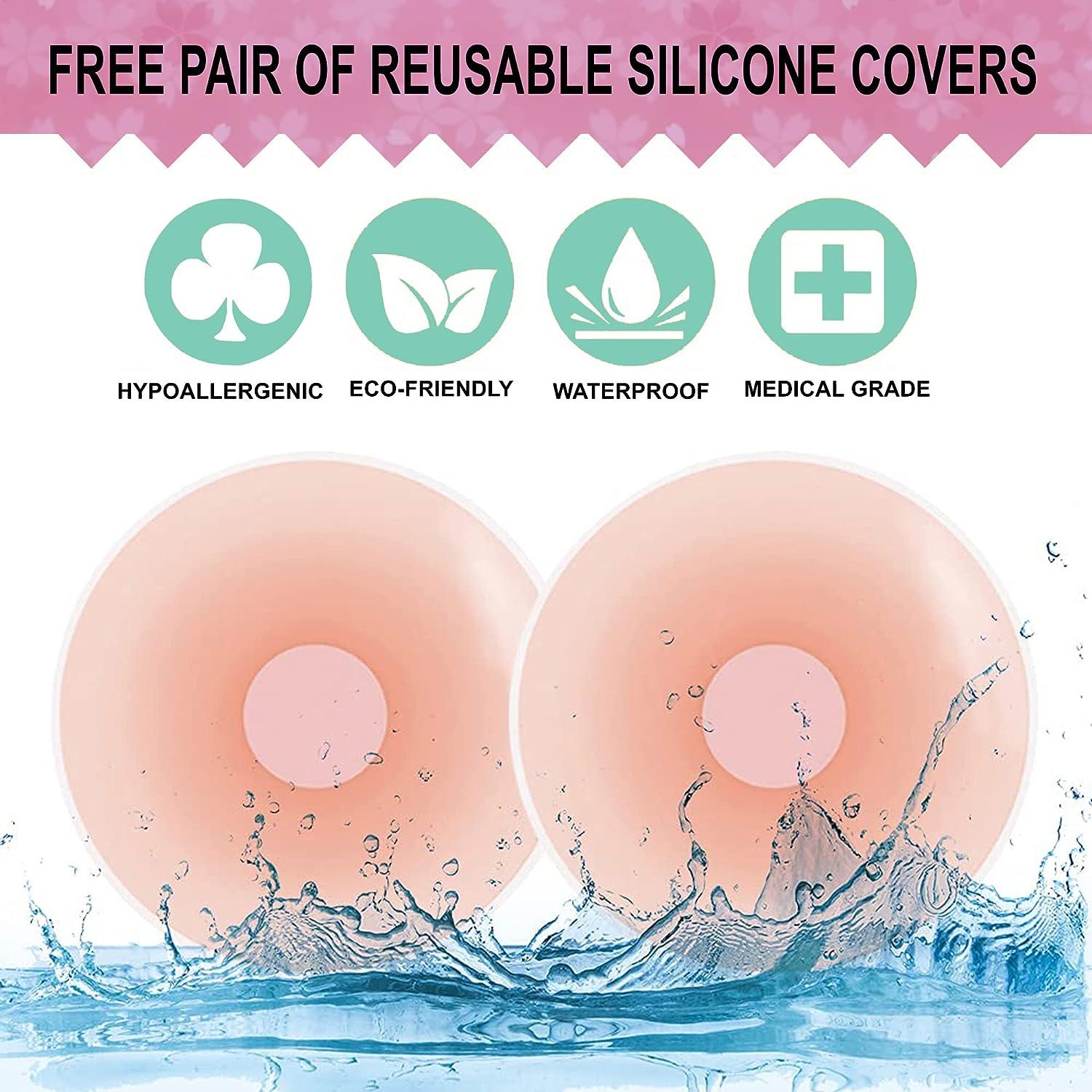  Breast Lift Tape, Boob Tape for Breast Lift & Shape, Bob Tape  for Large Breast, Breathable Push Up Tape, Invisible Body Tape, Boobytape  Along with 1-Pair Sticky Reusable Silicone Covers (Beige) 