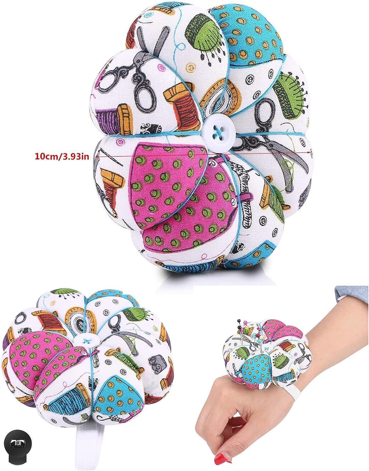 Elastic Wrist Pin Cushion Ring Pumpkin Shaped Wrist Pin Cushions for  Sewing, Needles Holder for Sewing (Brown Red)