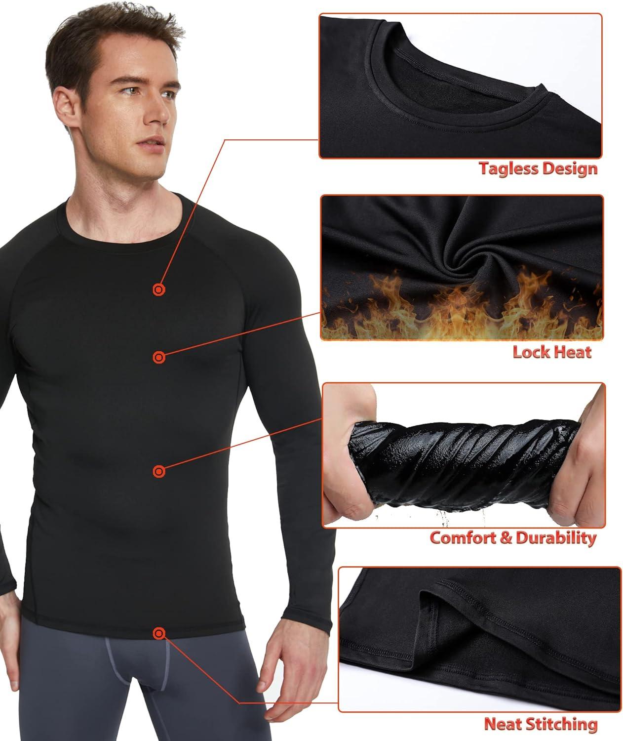 Men Thermal Flecce Long Sleeve Compression Shirts Athletic Base