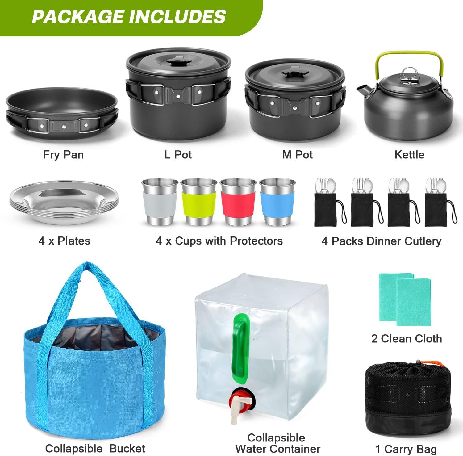 Odoland 15pcs Camping Cookware Non-Stick Lightweight Camping Pots and Pans  Set with Plastic Plates Bowls Soup Spoon for Camping, Backpacking, Outdoor