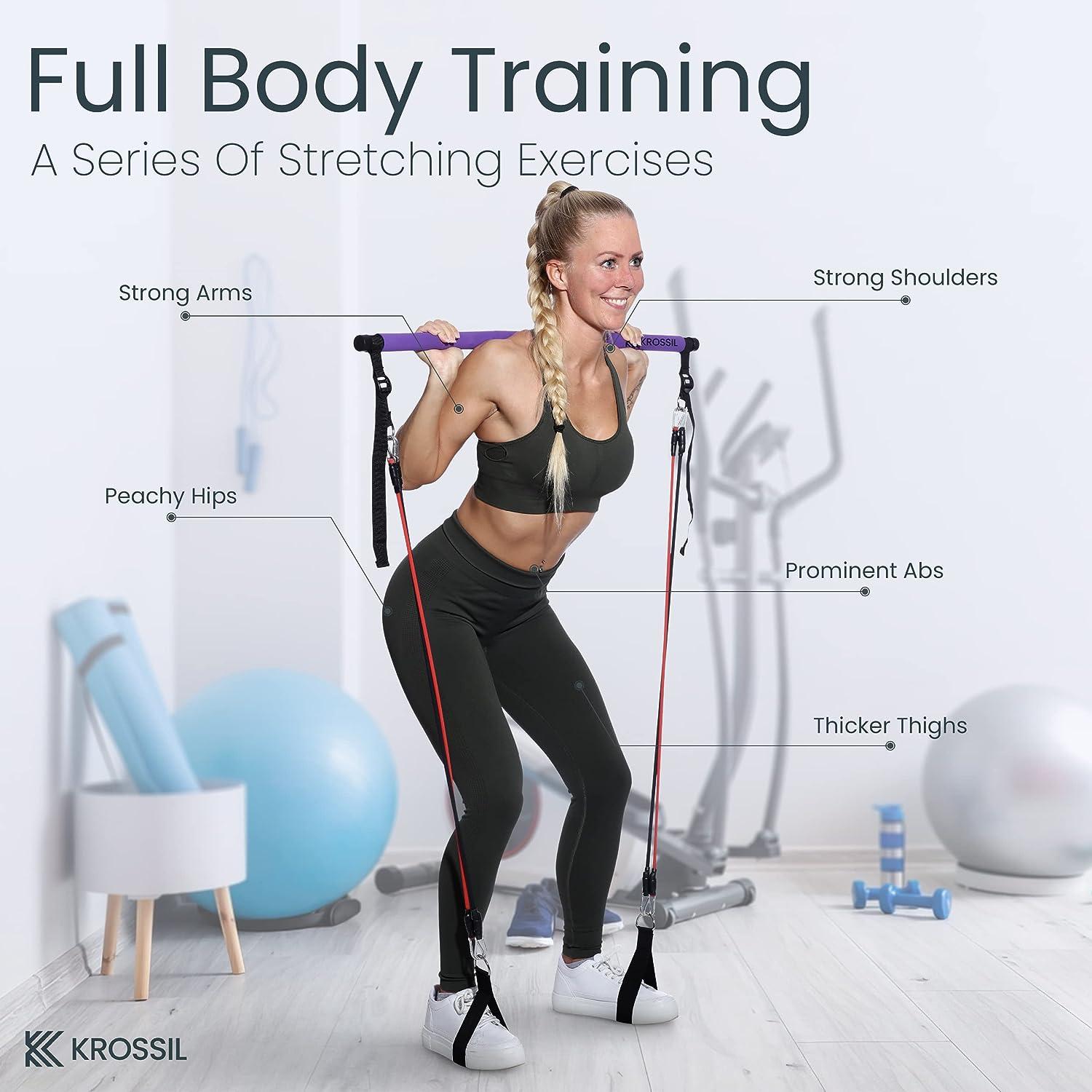  KROSSIL Portable Pilates Bar with Resistance Bands - Adjustable  Fitness Kit for Home Workouts - 6 Resistance Bands + 5 Exercise Loop Bands  - Natural Latex : Sports & Outdoors