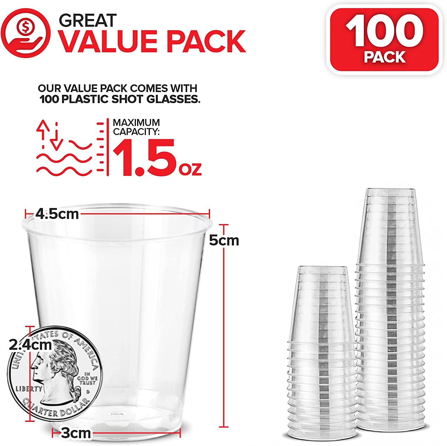 Prestee 100 Pack 1oz Clear Plastic Shot Glasses - Disposable Shot Glasses,  Mini Plastic Shot Glass, …See more Prestee 100 Pack 1oz Clear Plastic Shot