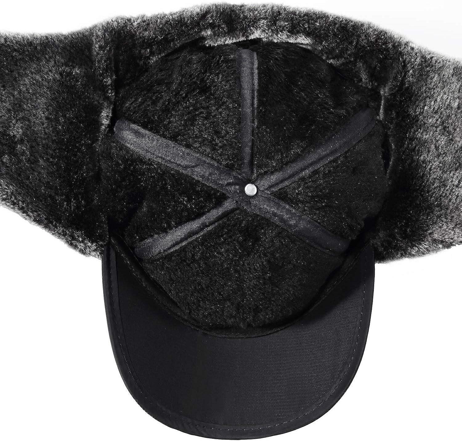 Winter Baseball Cap Faux Fur Bomber Hat Men Ear Flap Leather Trooper  Trapper Hat Skiing Cycling Hat Hunting Hat Black : : Clothing,  Shoes & Accessories