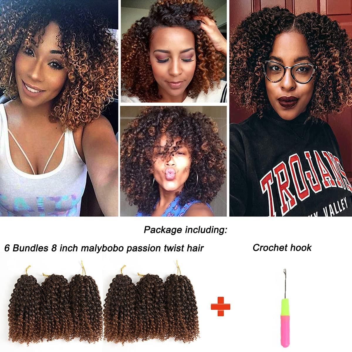 8 Inch Short Passion Twist Hair 6 Bundles Kinky Curly Crochet Hair for  Black Women Crochet Braids Hair(6Bundles8 Inch 1B/30) 6Bundles8 Inch 1B/30