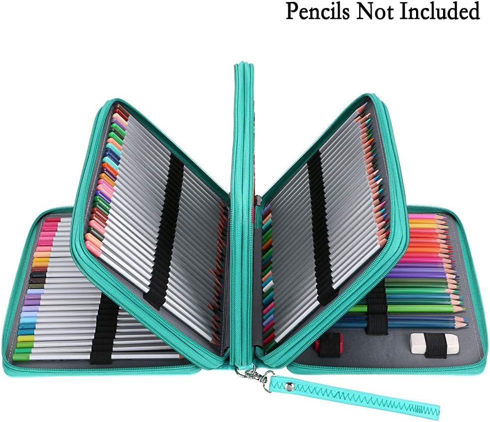  BTSKY Colored Pencil Case- 200 Slots Pencil Holder Pen Bag  Large Capacity Pencil Organizer with Handle Strap Handy Colored Pencil Box  with Printing Pattern Dark Blue Rose : Office Products