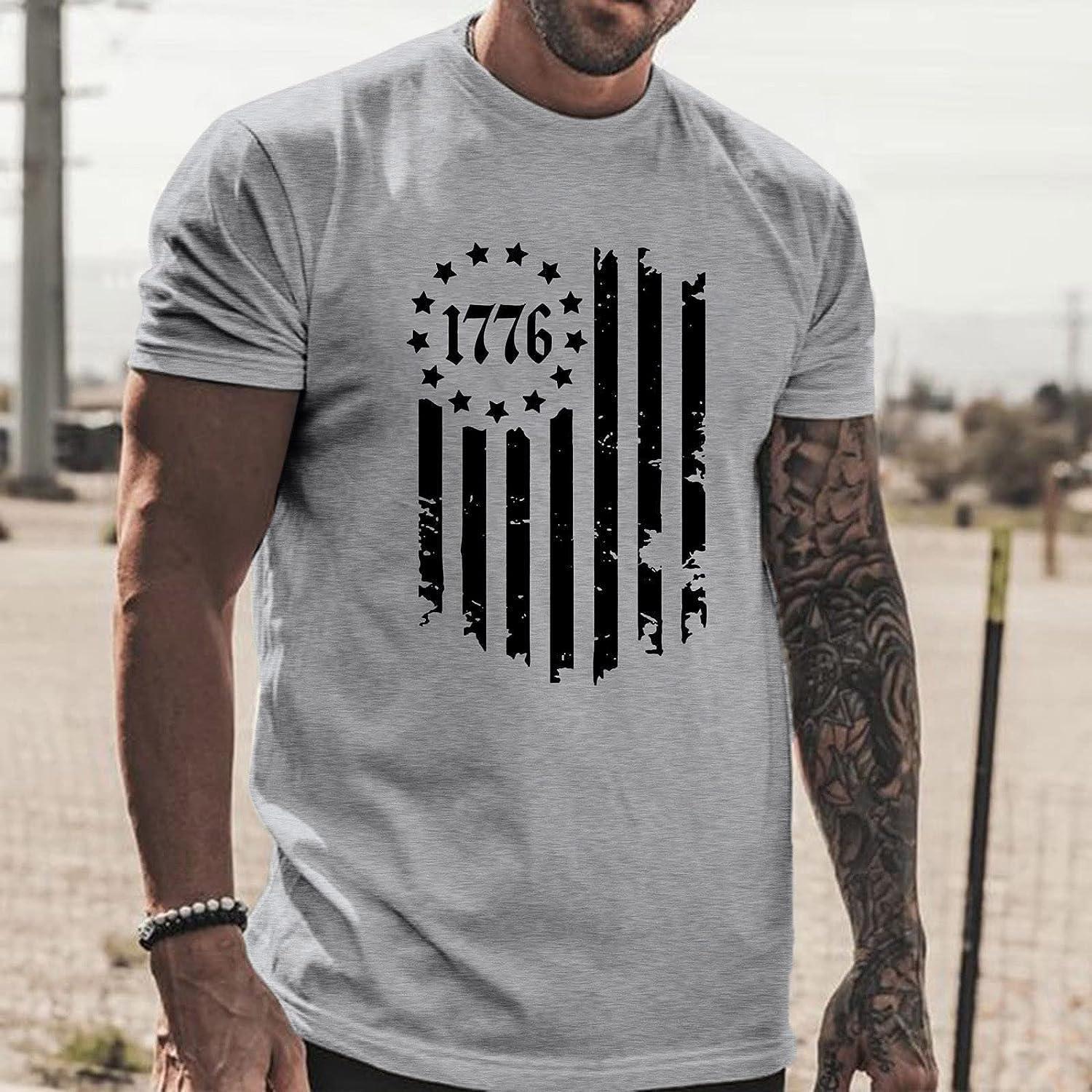 fannyouth Men's T-Shirts American Flag Striped Printed T-Shirts