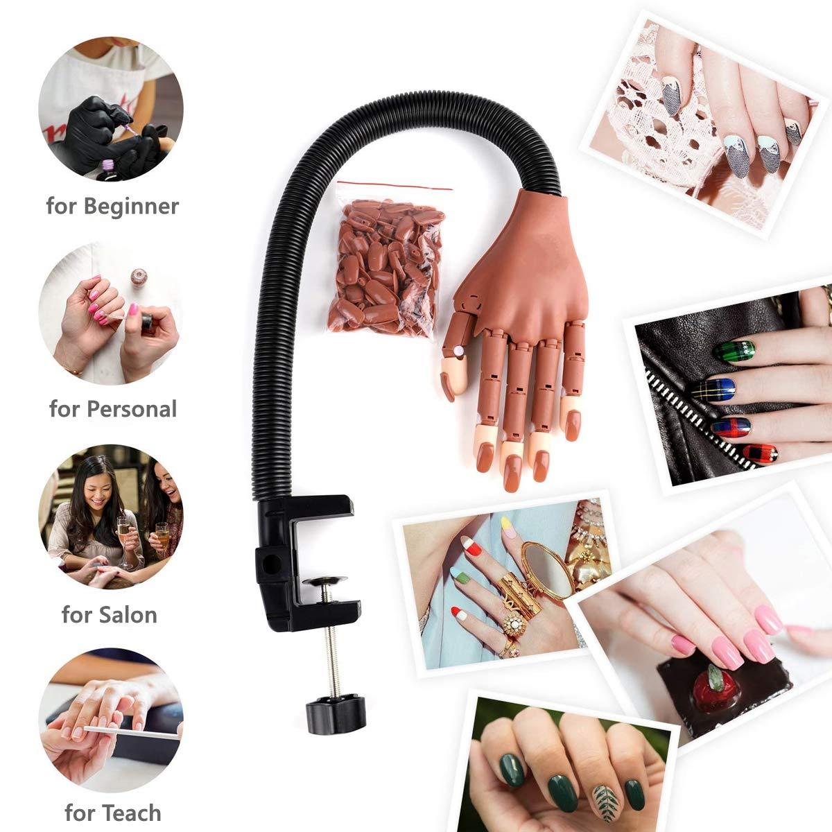Nail Trainning Practice Hand with 200 PCS Nails - Nail Display Manicure  Supply - Flexible Movable False Fake Hands for Nail Manicure-Best Manicure  DIY