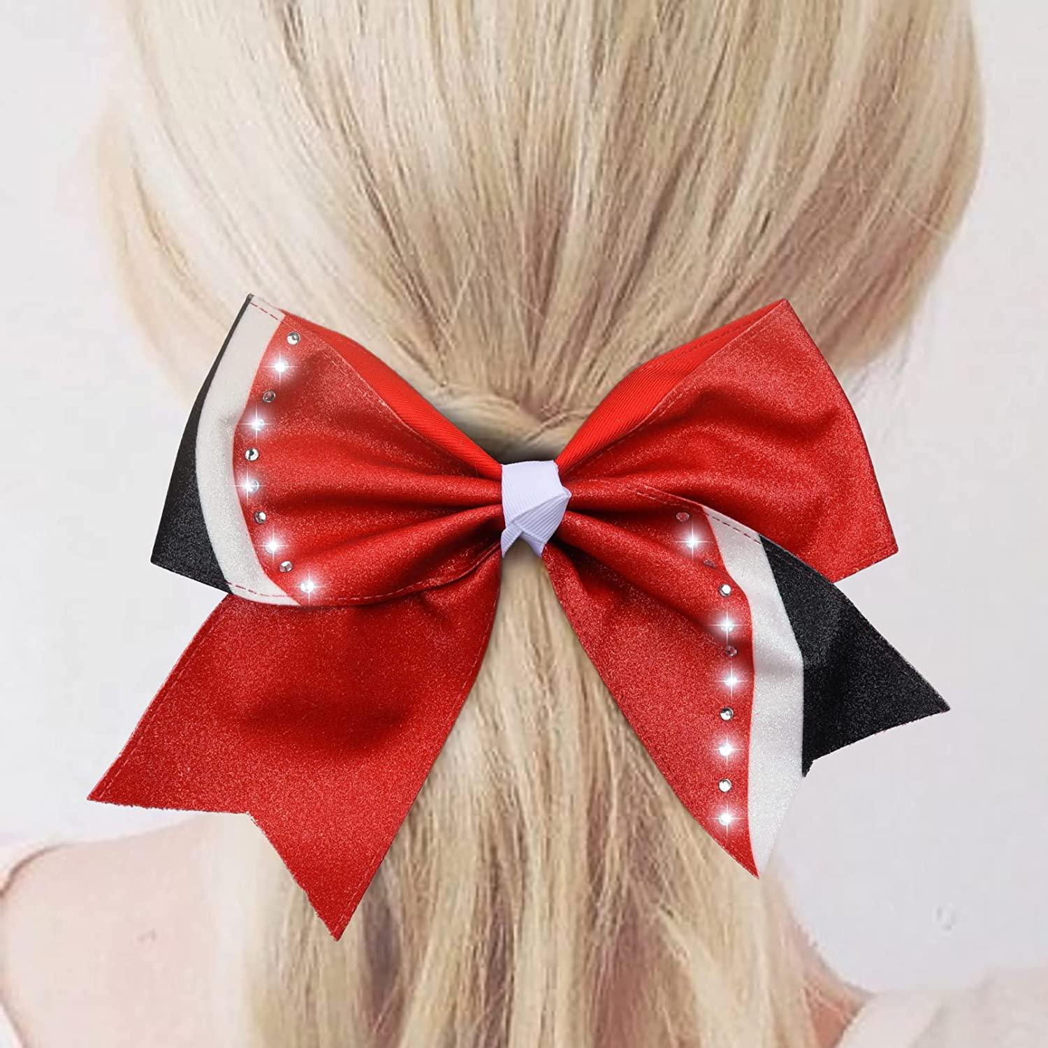 Black Glitter Cheer Bow for Girls Large Hair Bows with Ponytail Holder