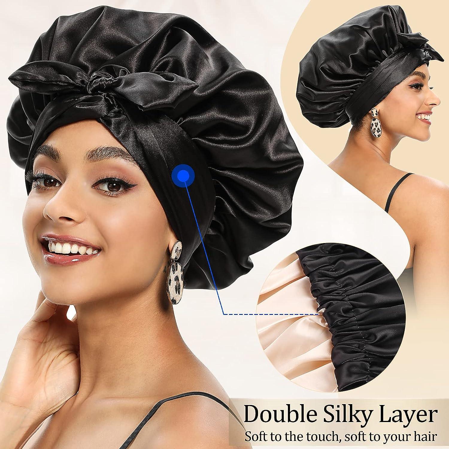 Satin Bonnet for Black Women, Silk Bonnet for Curly Hair Wraps for  Sleeping, Satin Scarf for Hair Wrapping at Night