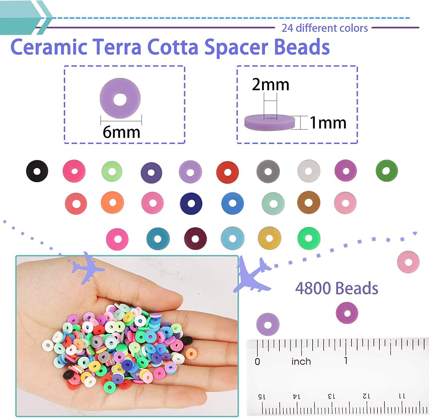4500 Pcs Clay Beads for Bracelet Making Kit, 24 Colors Flat Round Polymer  Clay Beads 6mm Spacer Heishi Beads with Pendant Charms and Elastic Strings