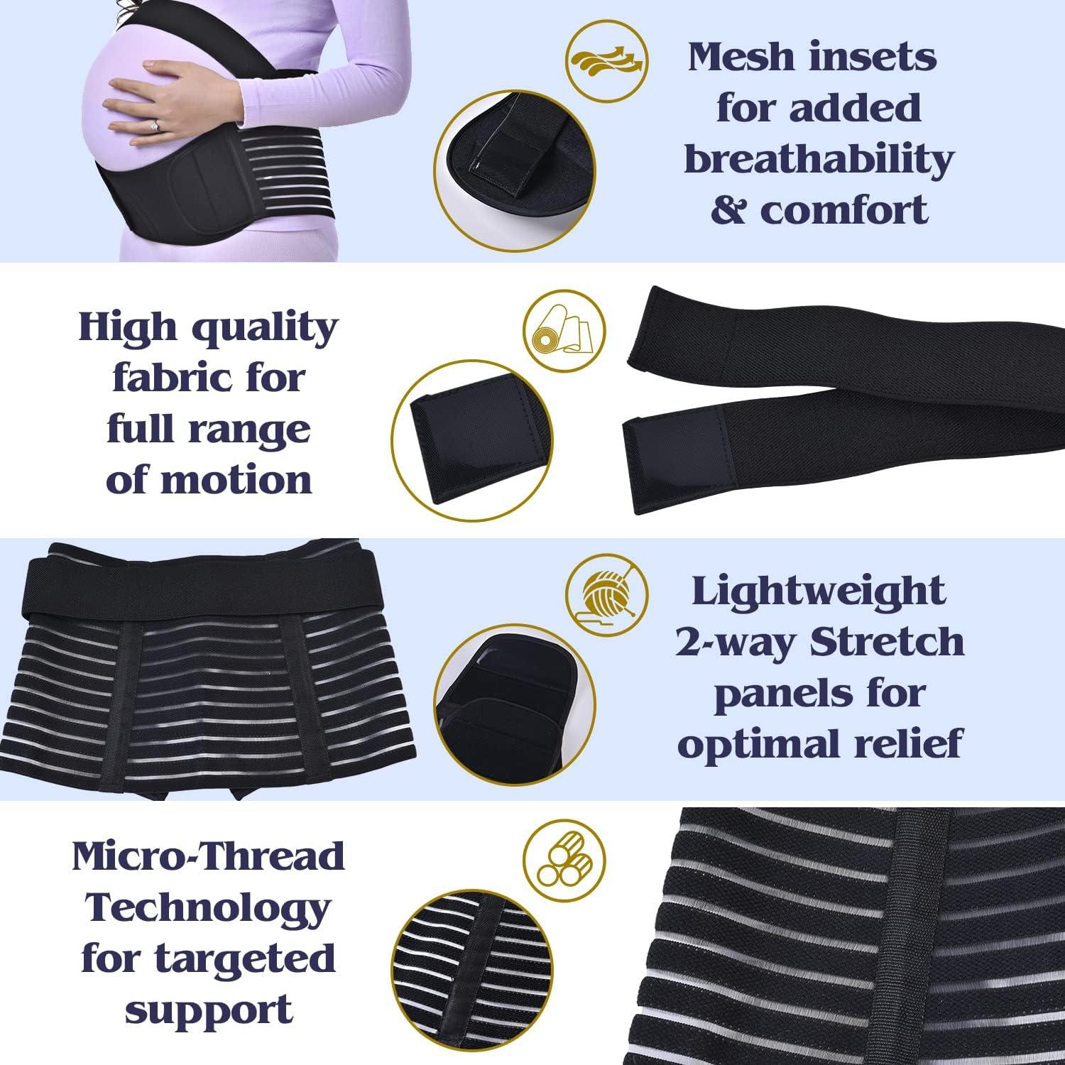 Merlinae Pregnancy Support Belt Maternity - Care Breathable Abdomen Support  and Pelvic Support - Comfortable Belly Band for Pregnancy - Prenatal Cradle  for Baby -Size L Black L ( 90-120CM )