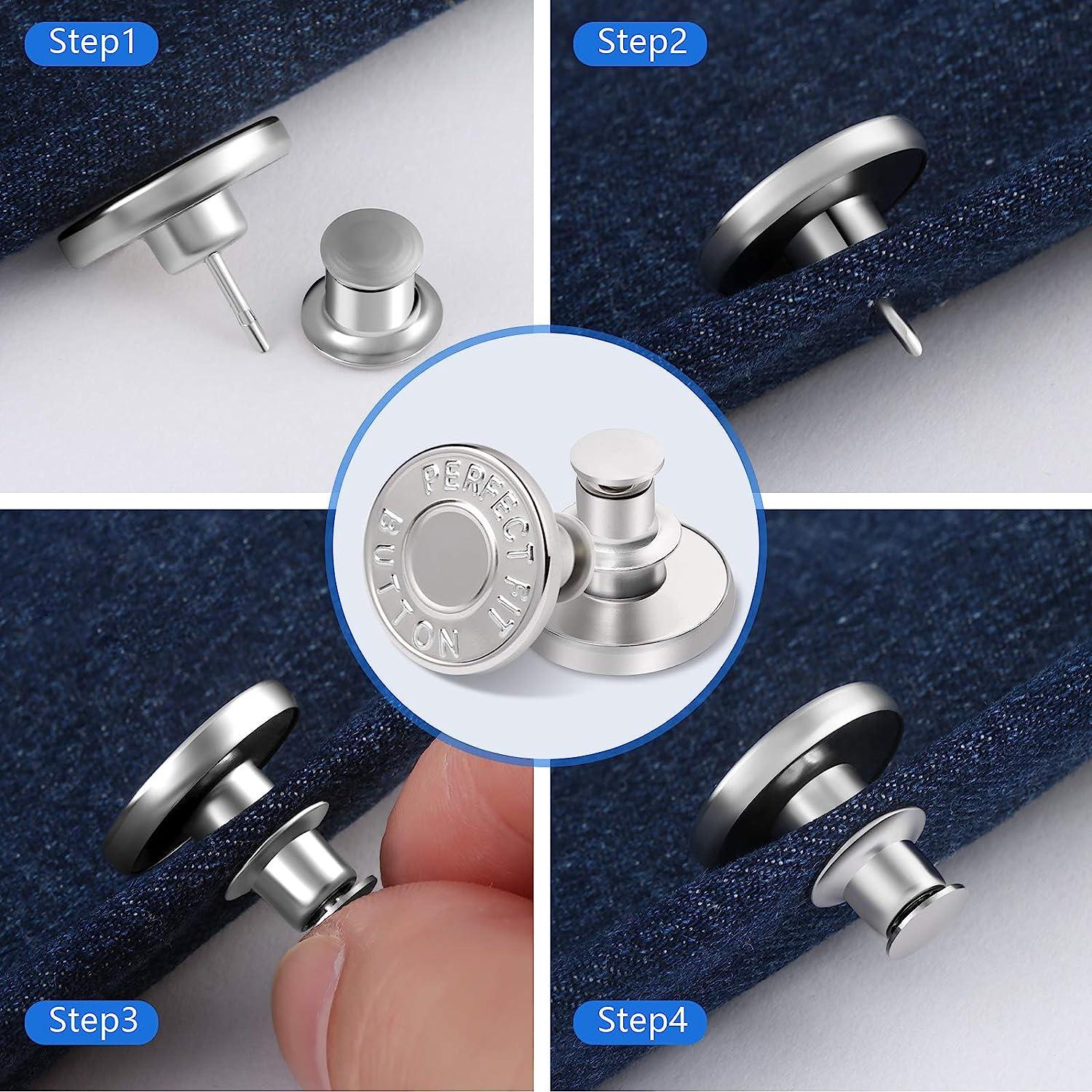 Ceryvop 8 Sets Button Pins for Jeans, Jean Button Pins for Loose Jeans, No  Sew and No Tools Instant Replacement Snap Tack Pant Button, C