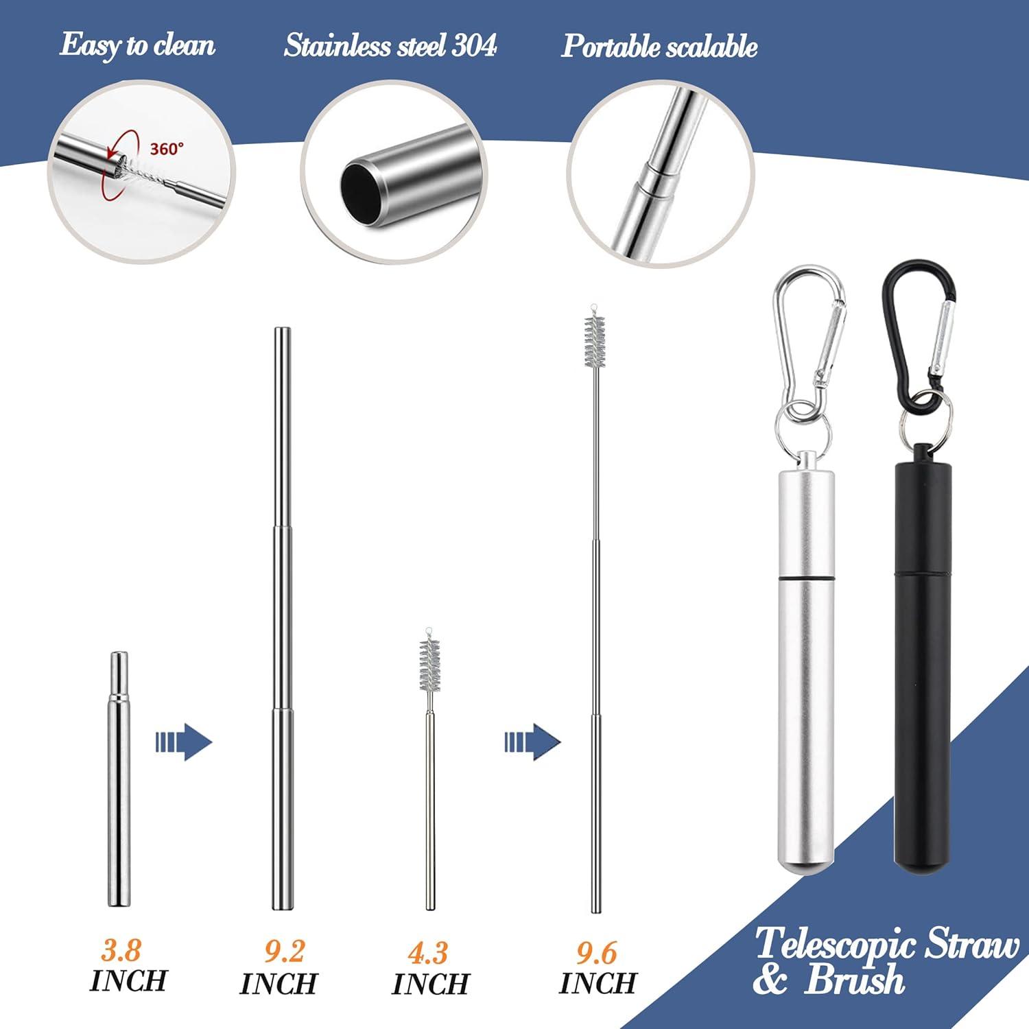 US$ 16.99 - Berglander Portable Utensils,Travel Camping Flatware  Set,Stainless Steel Silverware Set,Include  Knive/Fork/Spoon/Chopsticks/Straws/Brush/Portable Case(Silver-8 Piece) -  m.