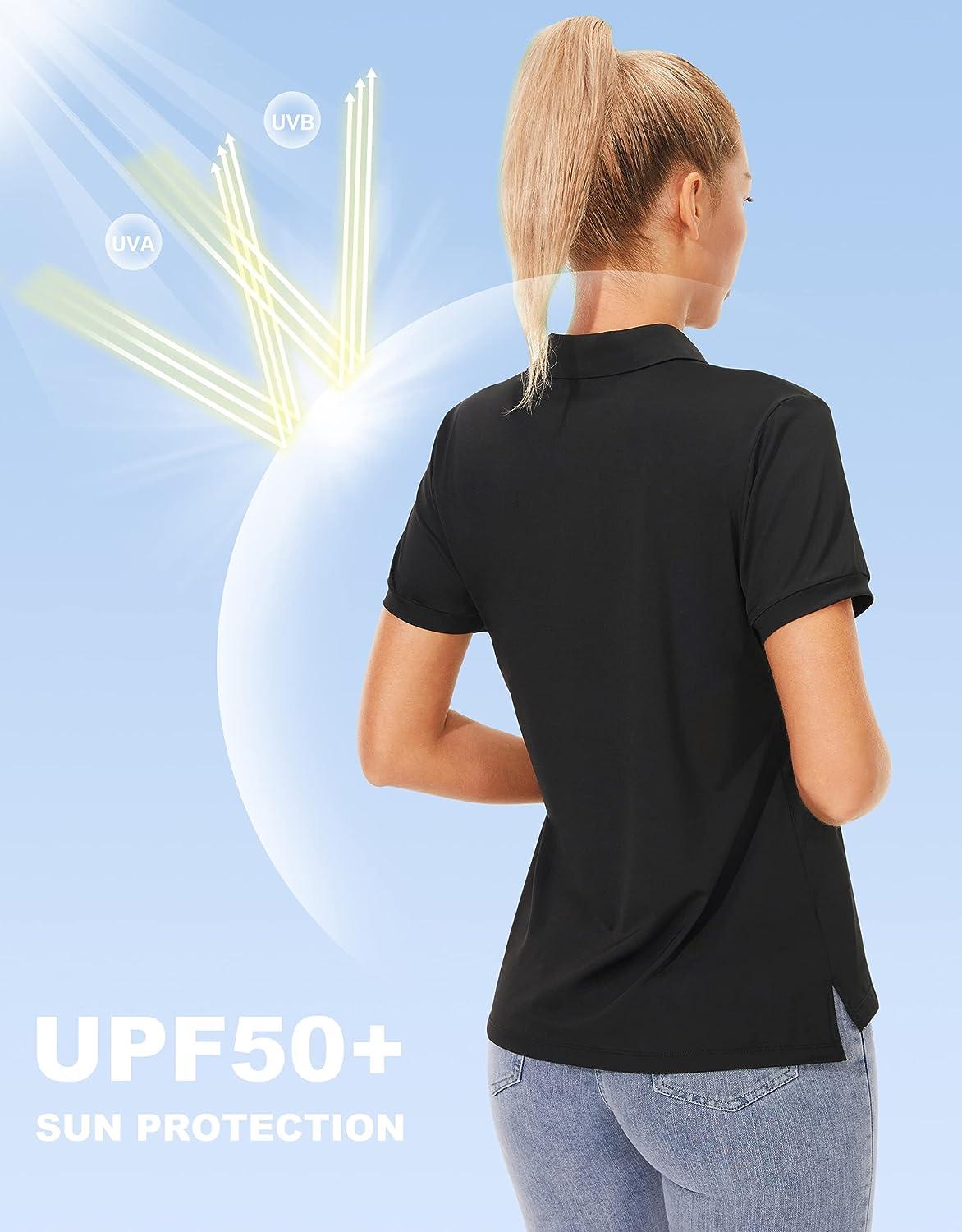 PERSIT Women's Golf Polo Shirts UPF 50+ Tennis Athletic T-Shirts Collared  Casual Work Tops Dry Fit Soft Cooling Shirt Large Black