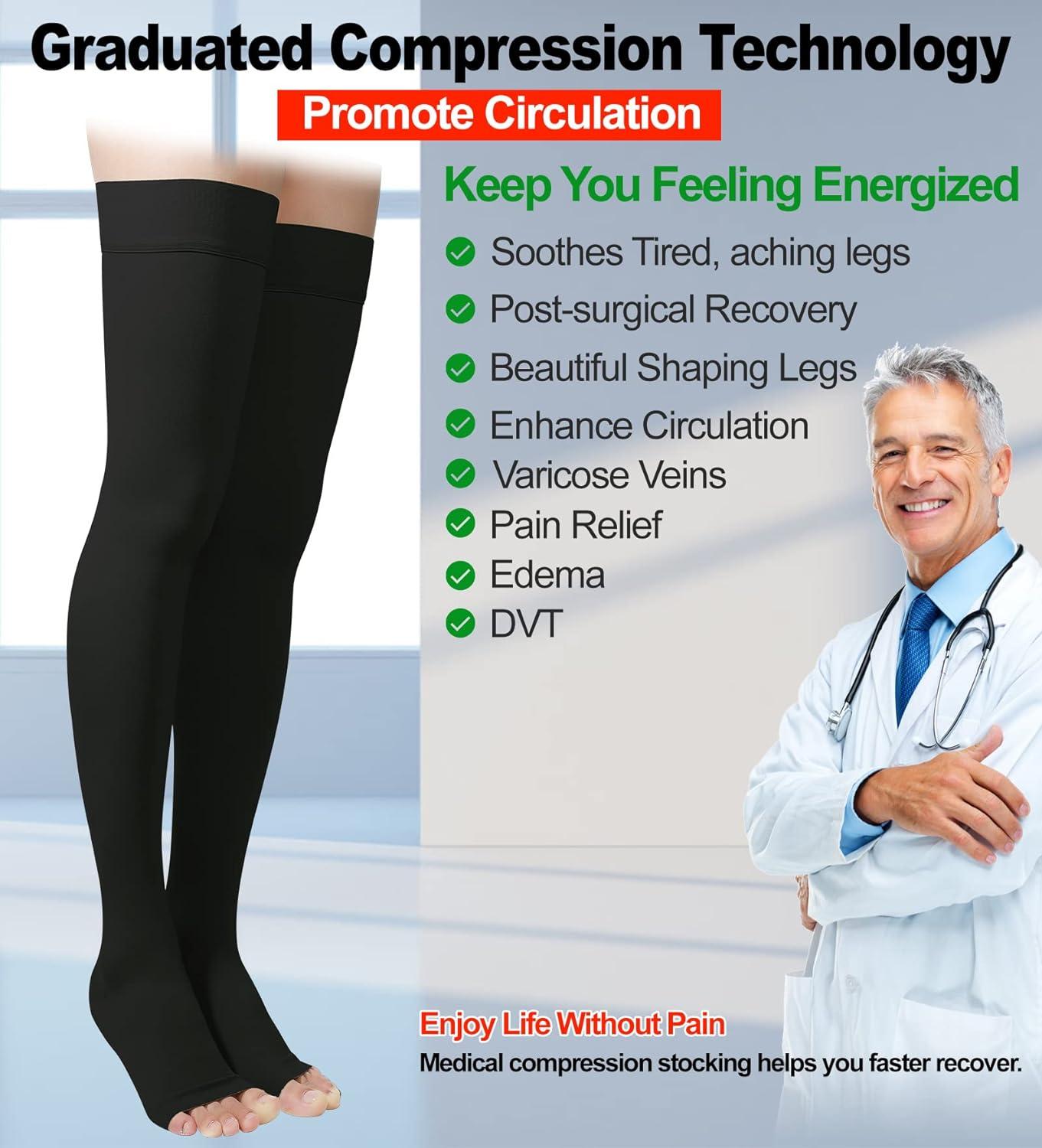 AMZAM® Compression Pantyhose for Women Men, 15-20 mmHg Graduated  Compression Tights, Opaque Toeless Compression Stockings Waist High Support  Tights for Edema, Varicose Veins, DVT,Black Large : : Health &  Personal Care