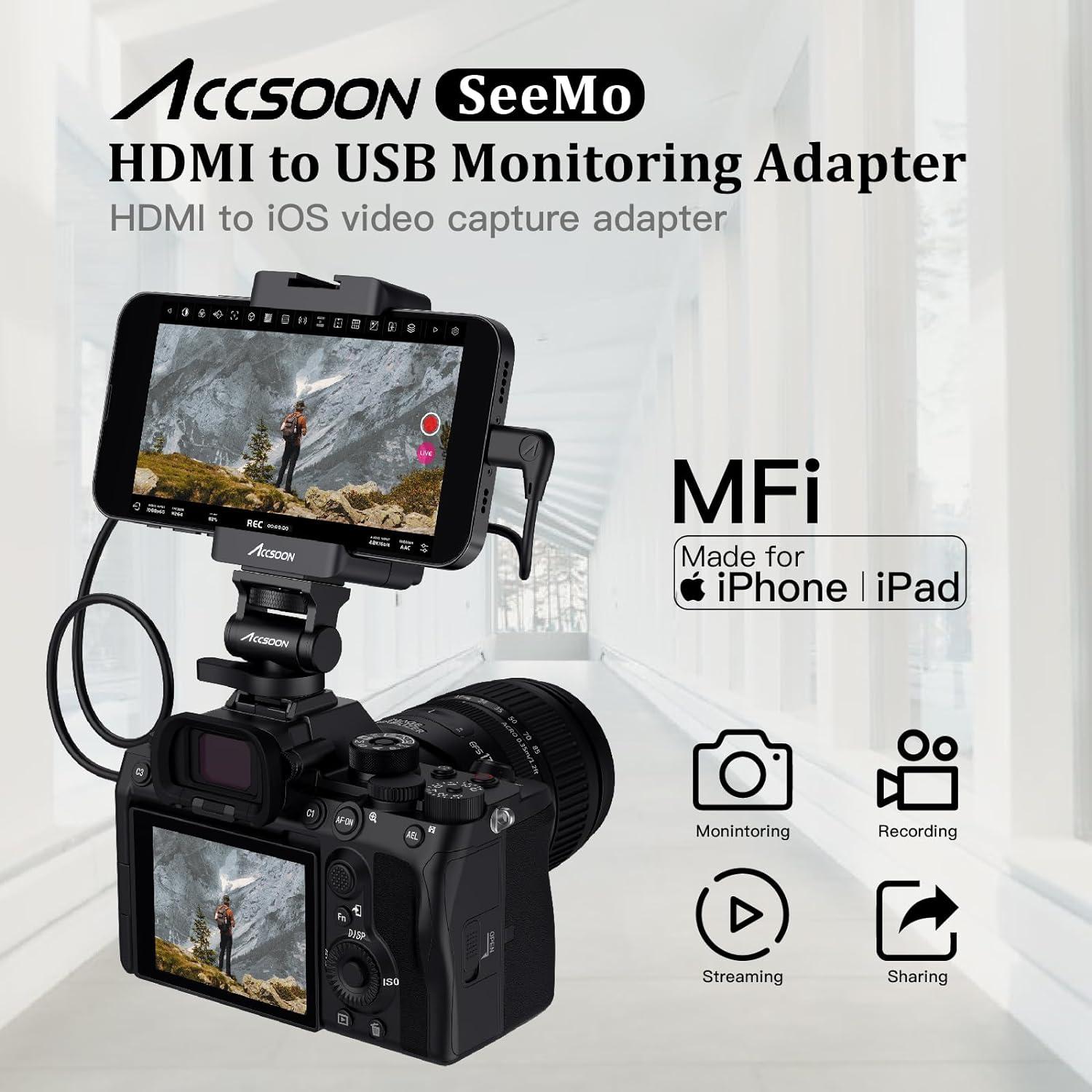 Accsoon SeeMo HDMI to USB-C Video Capture Adapter for iPhoneu0026iPad Support  1080P 60FPS Real-time Monitoring/Streaming/Recording SeeMo HDMI to USB  Monitor Converter Work with Most iPadu0026iPhone Black