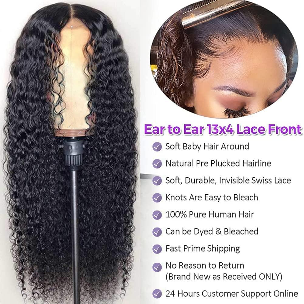 Brazilian Curly HD Transparent Lace Front Wigs Human Hair with Baby Hair  Pre Plucked 13x4 Curly Deep Wave Human Hair Wigs for Black Women 180%  Density 100% Unprocessed Virgin Hair Natural Color (30 inch)