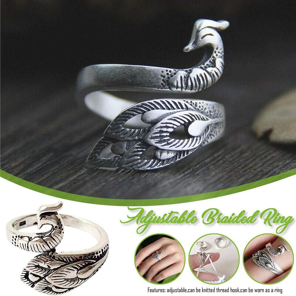 Adjustable Knitting Crochet Ring Silver-plated Fish Shape Braided