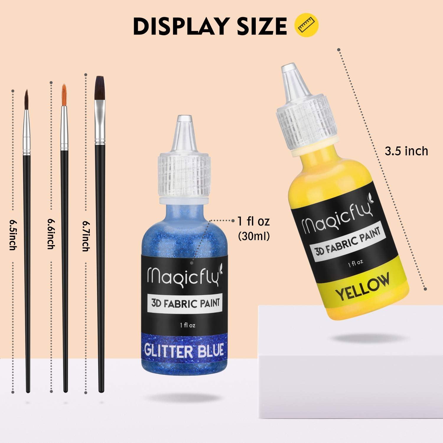 Magicfly Permanent Soft Fabric Paint Set for Clothes with 3 Brushes