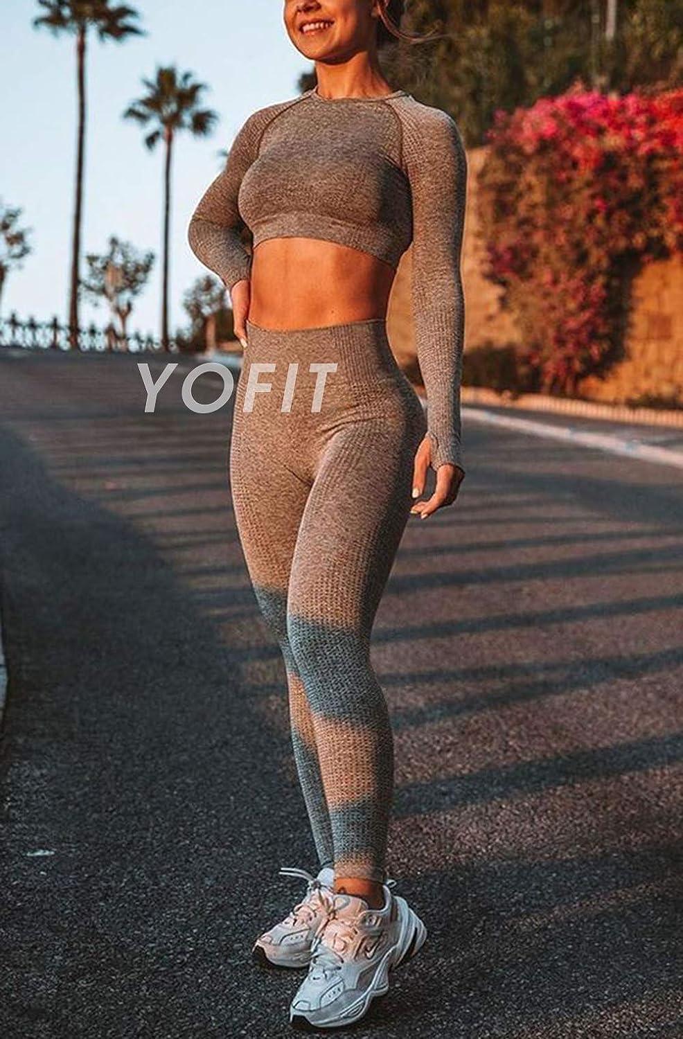 Buy Women Seamless Activewear 2 Pieces Set Leggings Crop Top Yoga Gym  Workout Outfit (White, M) at
