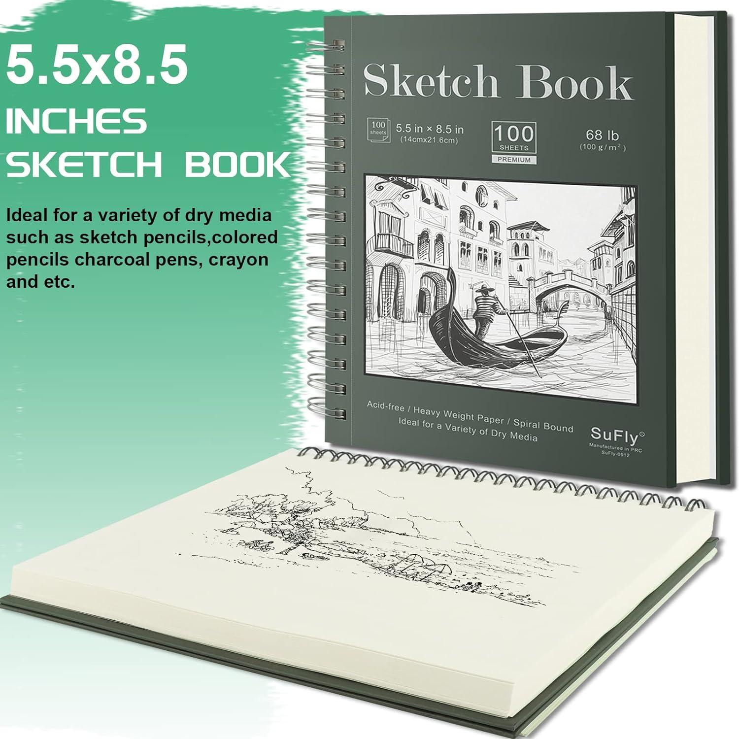 5.5 x 8.5 Sketchbook Set, Top Spiral Bound Sketch Pad, 2 Packs