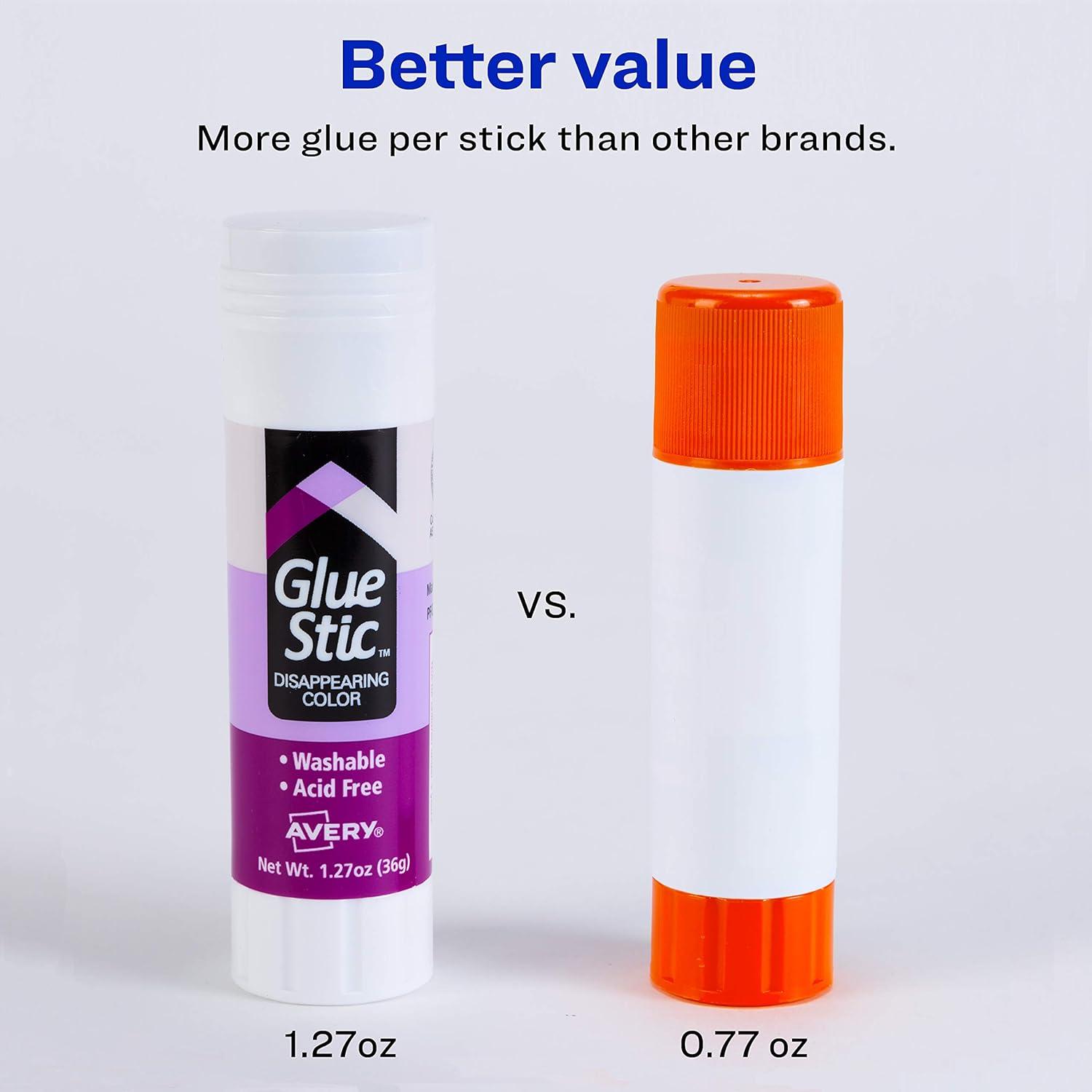 School Glue Stick, 0.77 oz, Applies Purple, Dries Clear, 6/Pack
