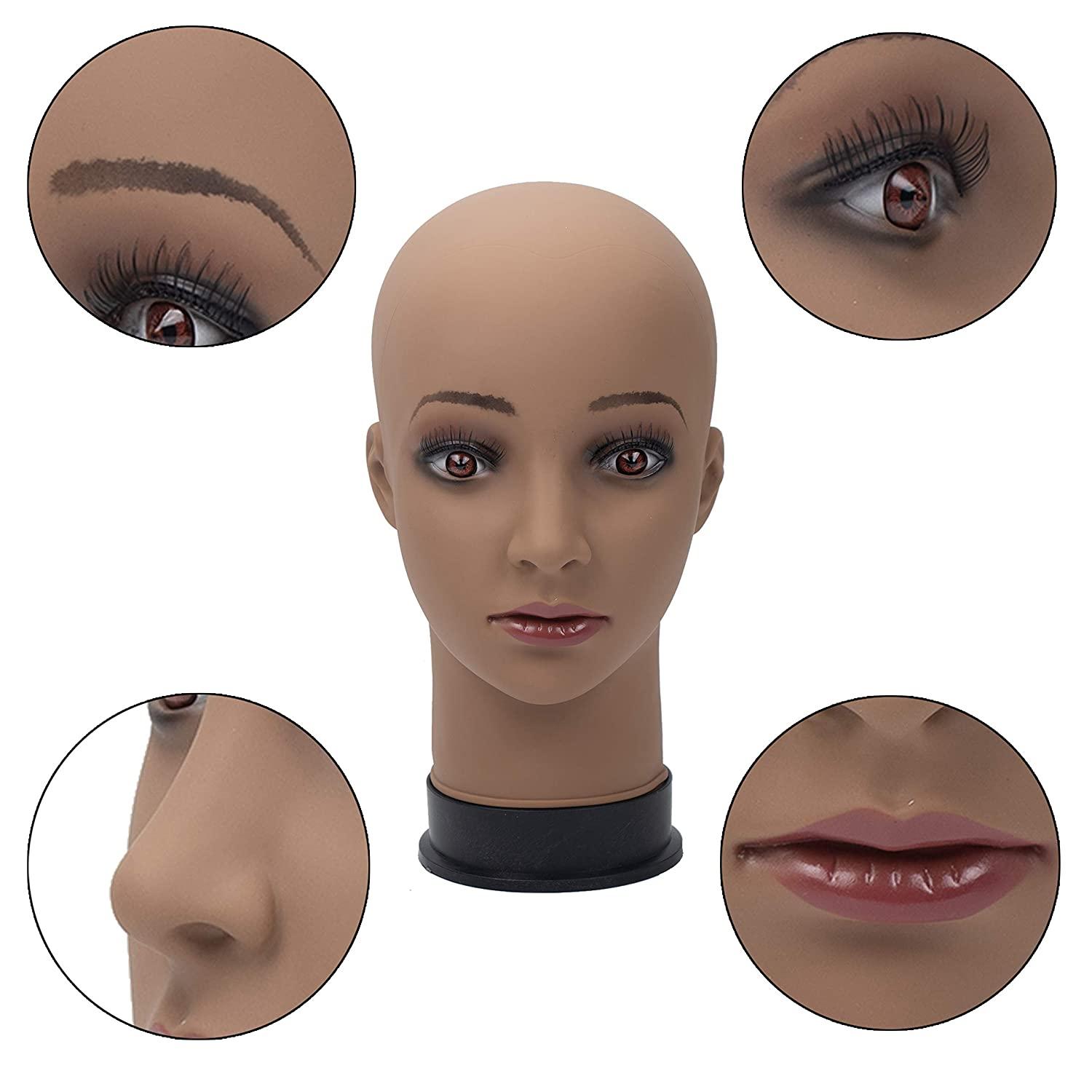 BHD BEAUTY Eyelash Practice Training Head for Makeup Cosmetology Dark Brown  Flat Soft PVC Material Head with Mount Hole.