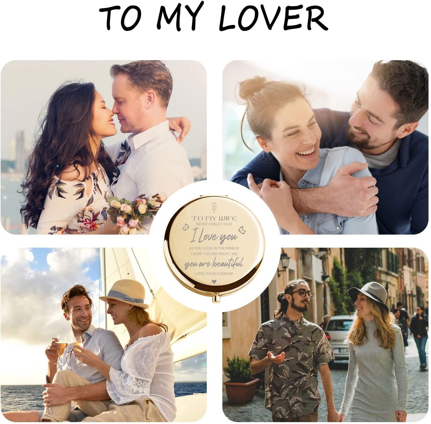 HTOTNGIFT Mothers Day Romantic Gifts for Wife Her Funny for Her Women I  Love You Wife Gifts from Husband Gold Compact Mirror Gift Ideas for Wedding  Birthday Anniversary