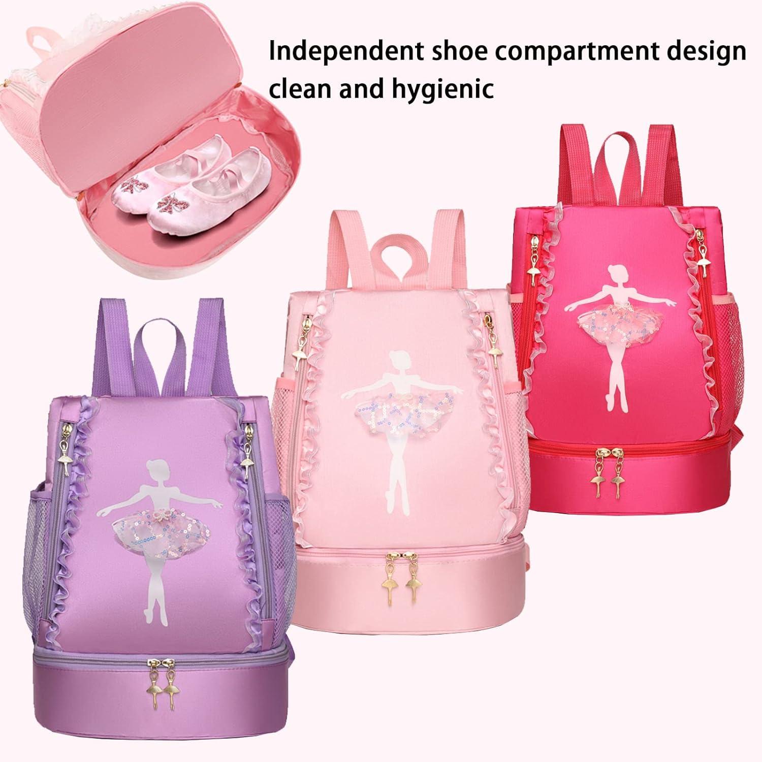 Tap Ballerina Yoga Little Shoe Storage Backpack Girls with Compartment (Pink) for Bag Latin Dance Yitengteng Gymnastics Dance Toddler Dance Bag Separate Bag Ballet Dance Jazz