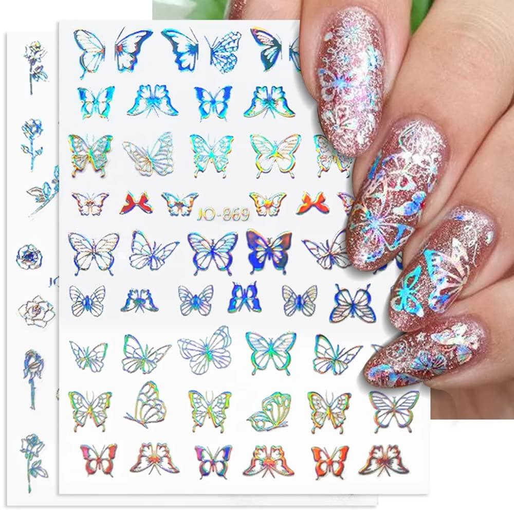  6 Sheets Silver Nail Art Stickers Decals Glitter Nail Supplies  3D Self-Adhesive Nail Decals Glitter Flame Star Butterfly Heart Nail Art  Designs Stickers for Women Girls DIY Acrylic Nails Decorations 