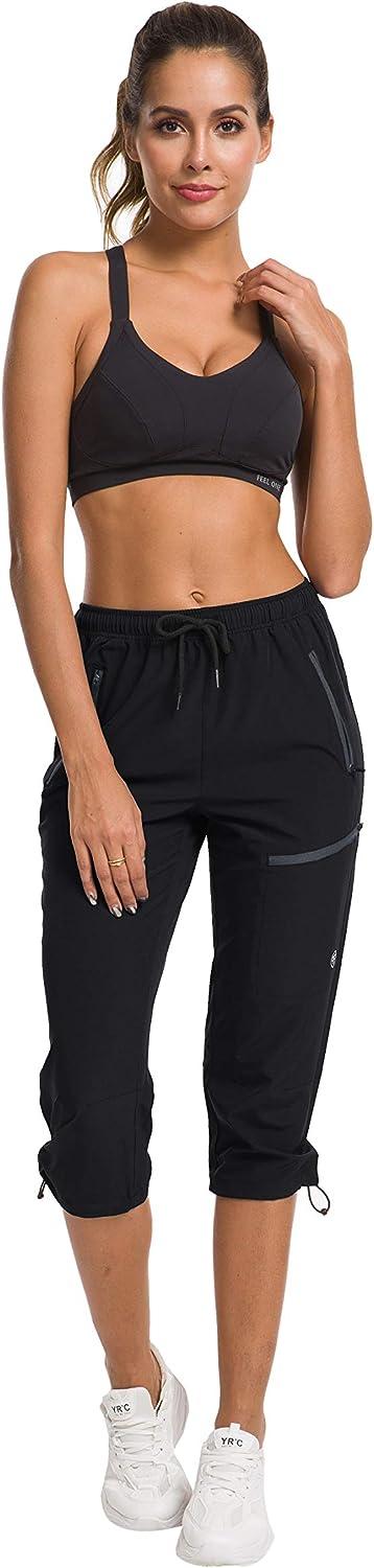 donhobo Womens Capris Hiking Walking Cropped Trousers,Ladies Cargo Capris  Pants,3/4 Length Trouser Lightweight Quick Dry Joggers Workout Shorts with  6 Pockets Black XS : : Fashion