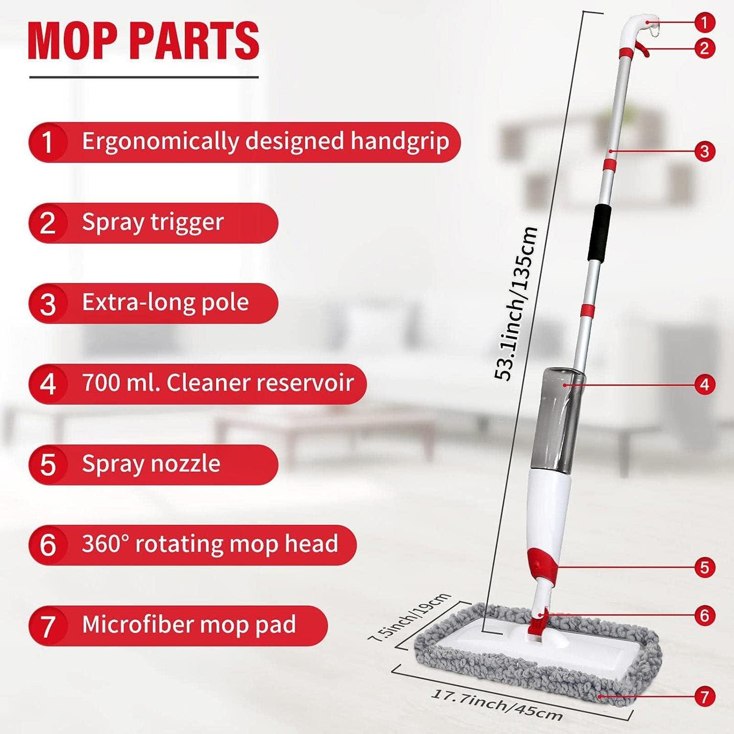 Vorfreude Floor Mop with Integrated Spray, Refillable 700ml Capacity Bottle