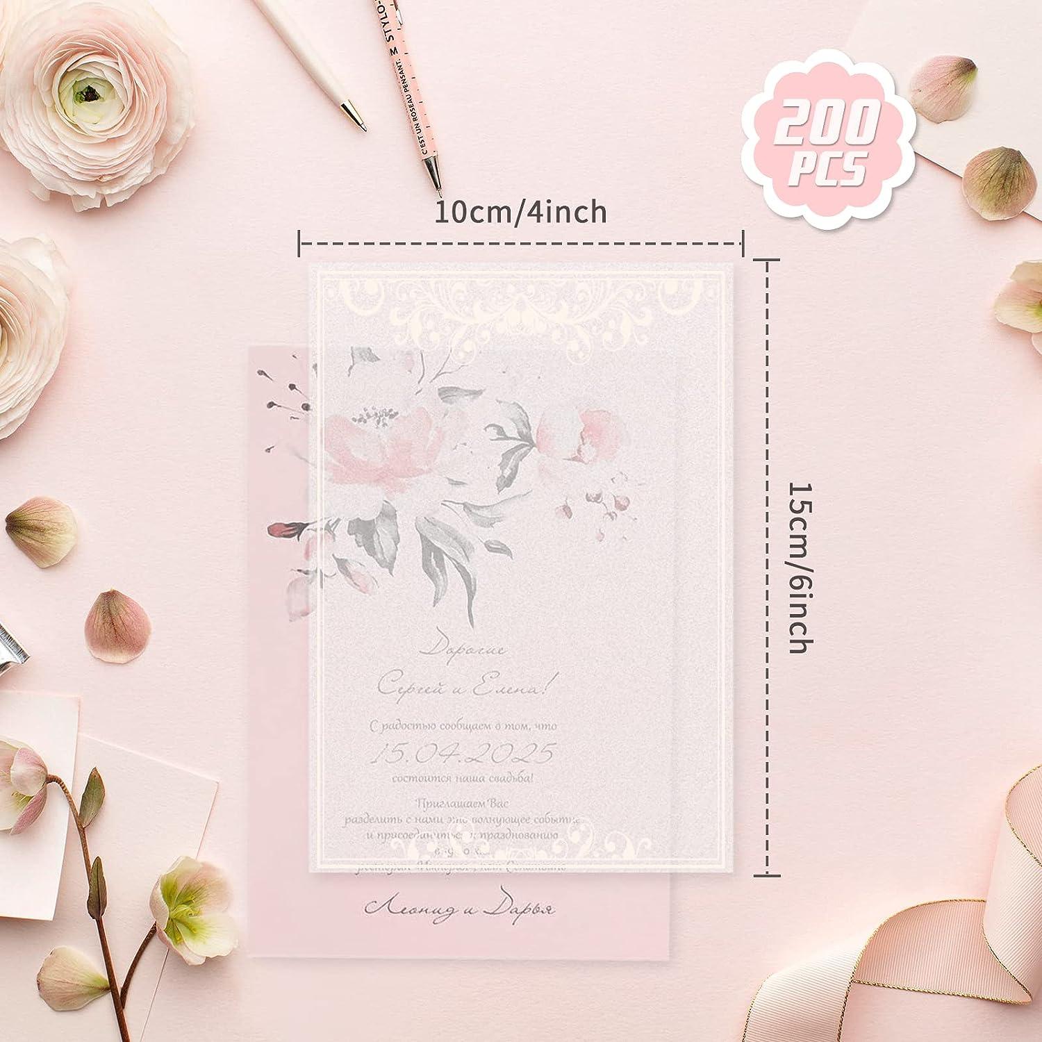 200 Sheet Save The Date Cards for Weddings Invitations Vellum Transparent  Paper Clear Vellum Paper DIY Transparent Printable Tracing Paper for  Wedding Reception Invitations Envelopes(4x6 Inches) 200Pcs 4x6Inch