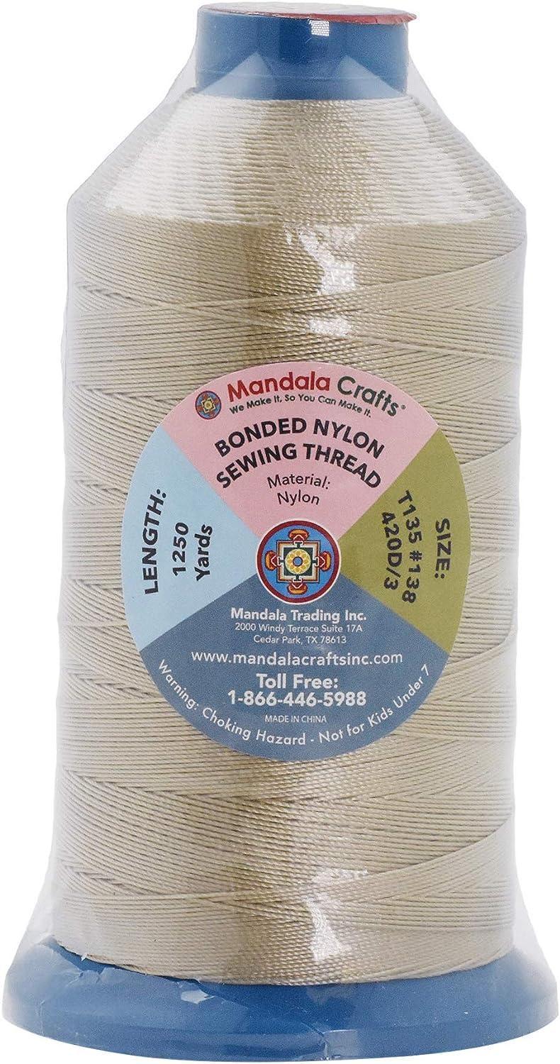 Mandala Crafts Tex 135 Bonded Nylon Thread for Sewing - 1250 YDs T135 Heavy  Duty Khaki Nylon