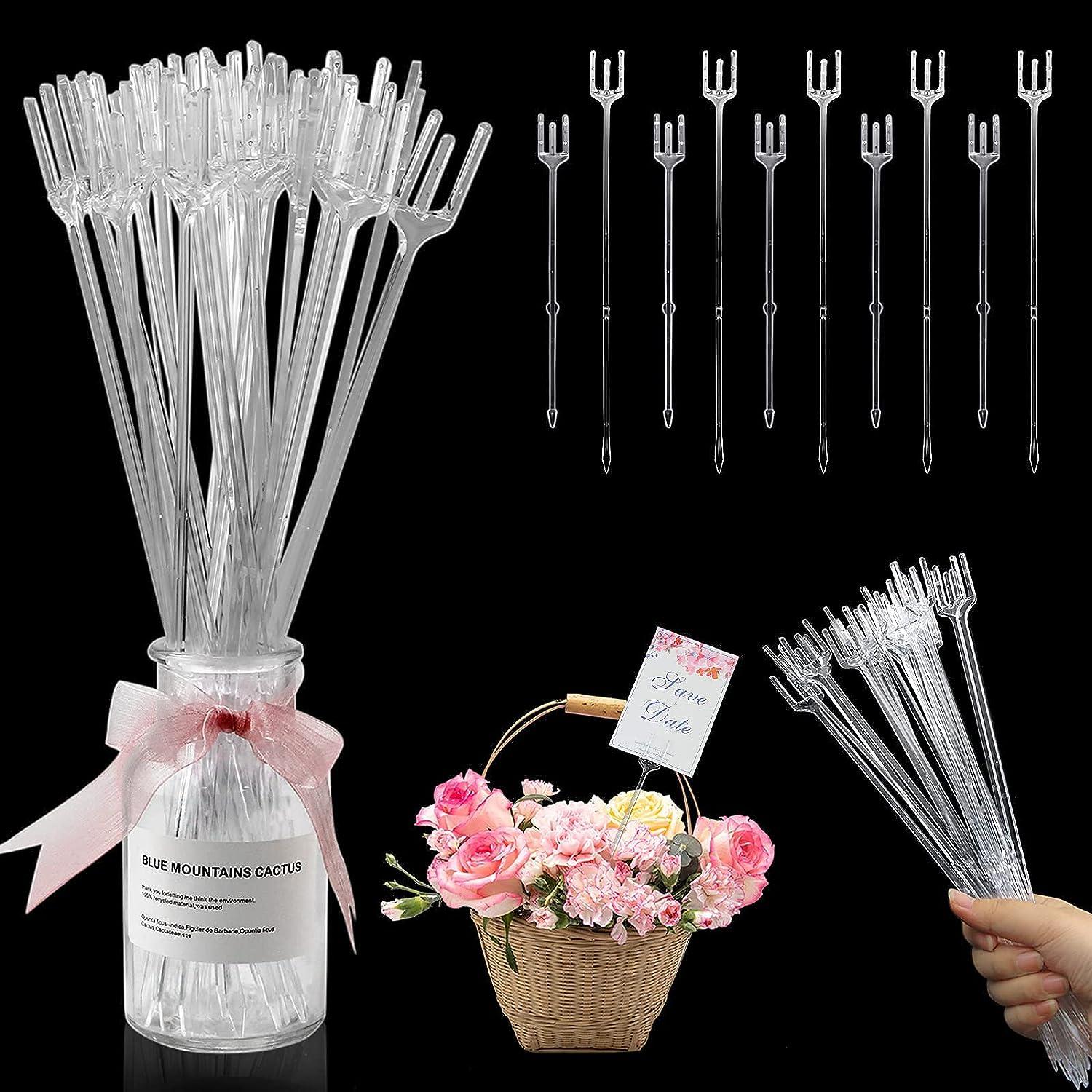 180 Pieces Plastic Floral Picks Transparent Fork Shape Flower Picks Card  Holders