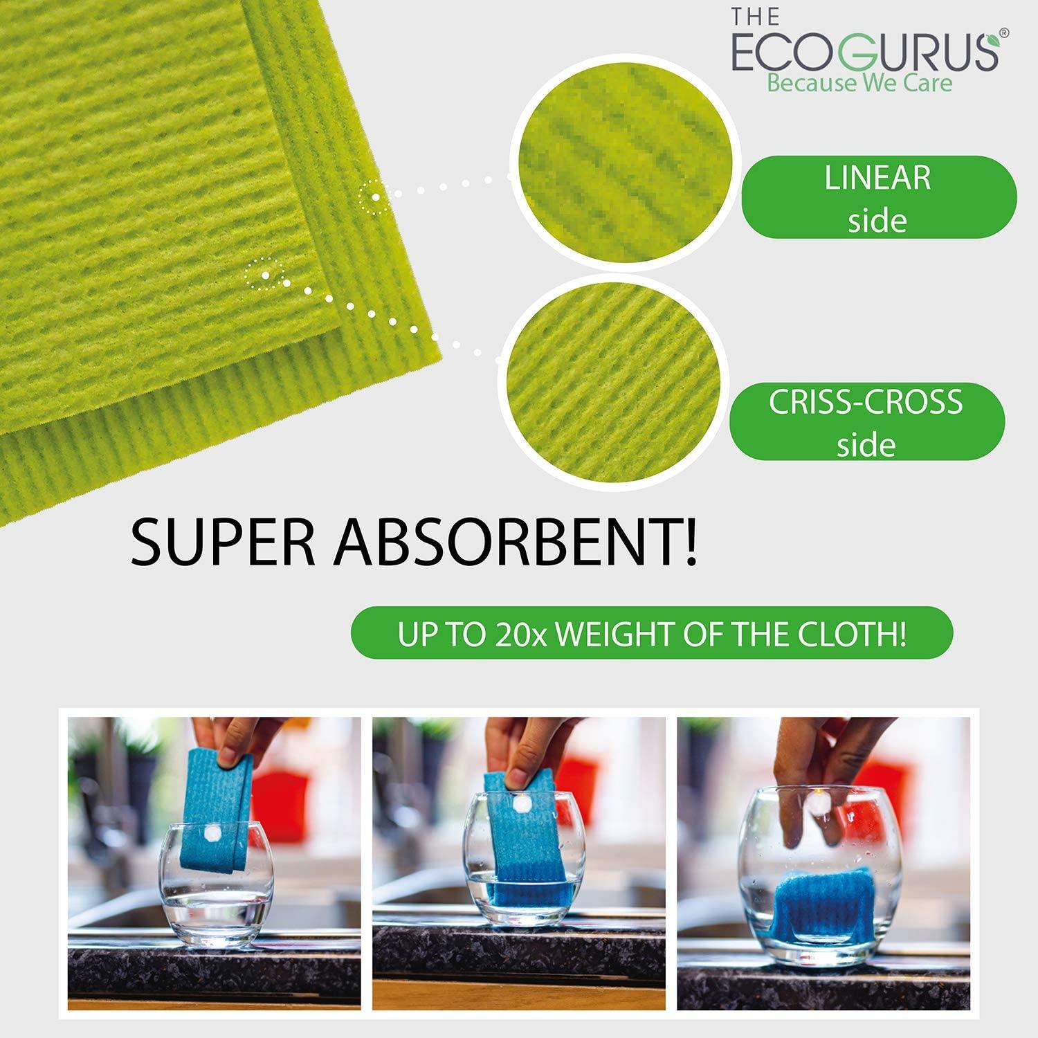 The EcoGurus Swedish Dishcloths for Kitchen, Multi-Surface, Cellulose &  Cotton, Original Made in Sweden - Eco-Friendly, Reusable, Absorbent, No  Odor