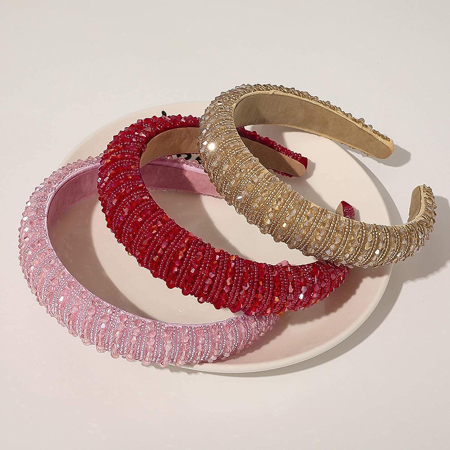 Baroque Headband Rhinestone Crystal Jeweled Embellished Wide Padded Hair  Band Hair Hoop Wedding Headpiece Headdress Hair Accessories for Women (red)  