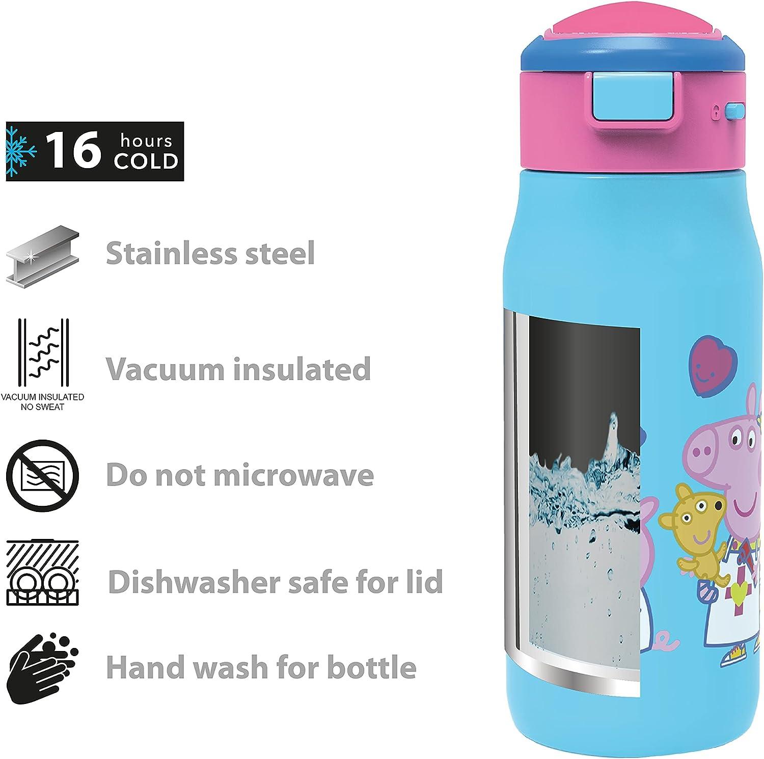 Zak Designs 13.5 oz Mesa Kids Water Bottle Stainless Steel Vacuum Insulated  for Cold Drinks Indoor Outdoor, Peppa Pig 