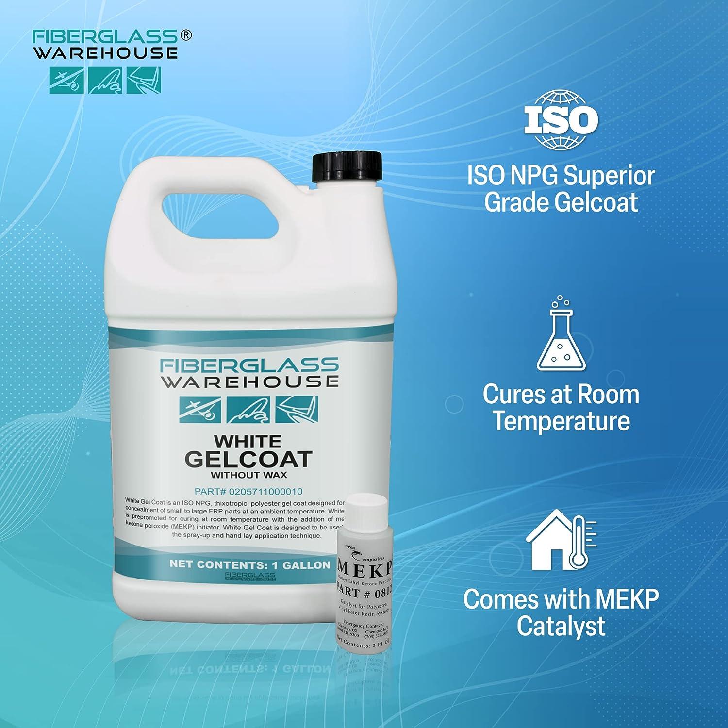 Fiberglass Warehouse Gel Coat 1 Gallon White Gelcoat (No Wax) with 2 oz  MEKP Catalyst, Easy Application Modified Polyester Resin Durable and Safe  Ideal for Repairs, Composite Coating