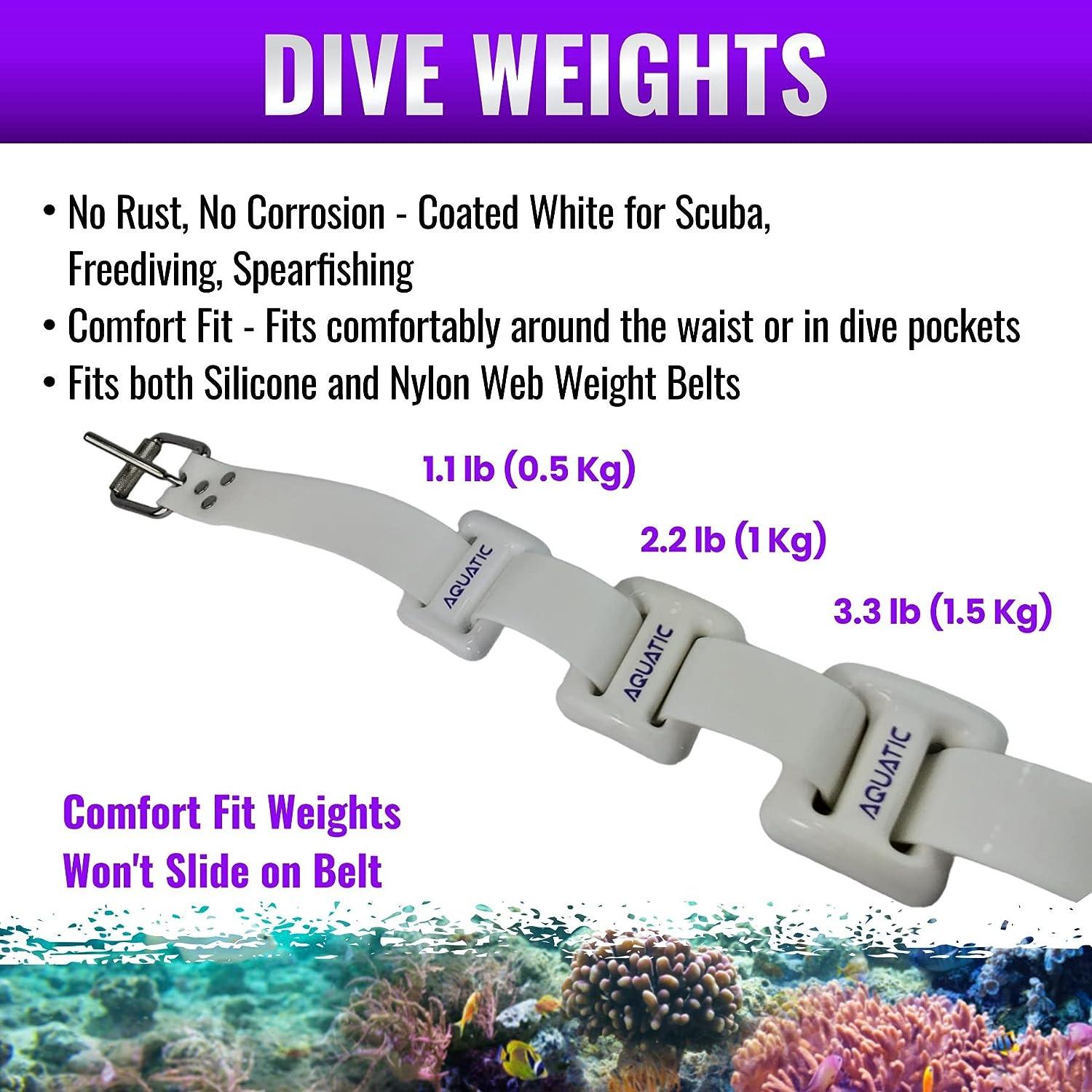AQUATIC - Dive Weights - 1.1lb or 2.2lb or 3.3lb (0.5Kg or 1Kg or 1.5Kg) -  Coated White for Scuba, Freediving, Spearfishing 2.2lb (1Kg)