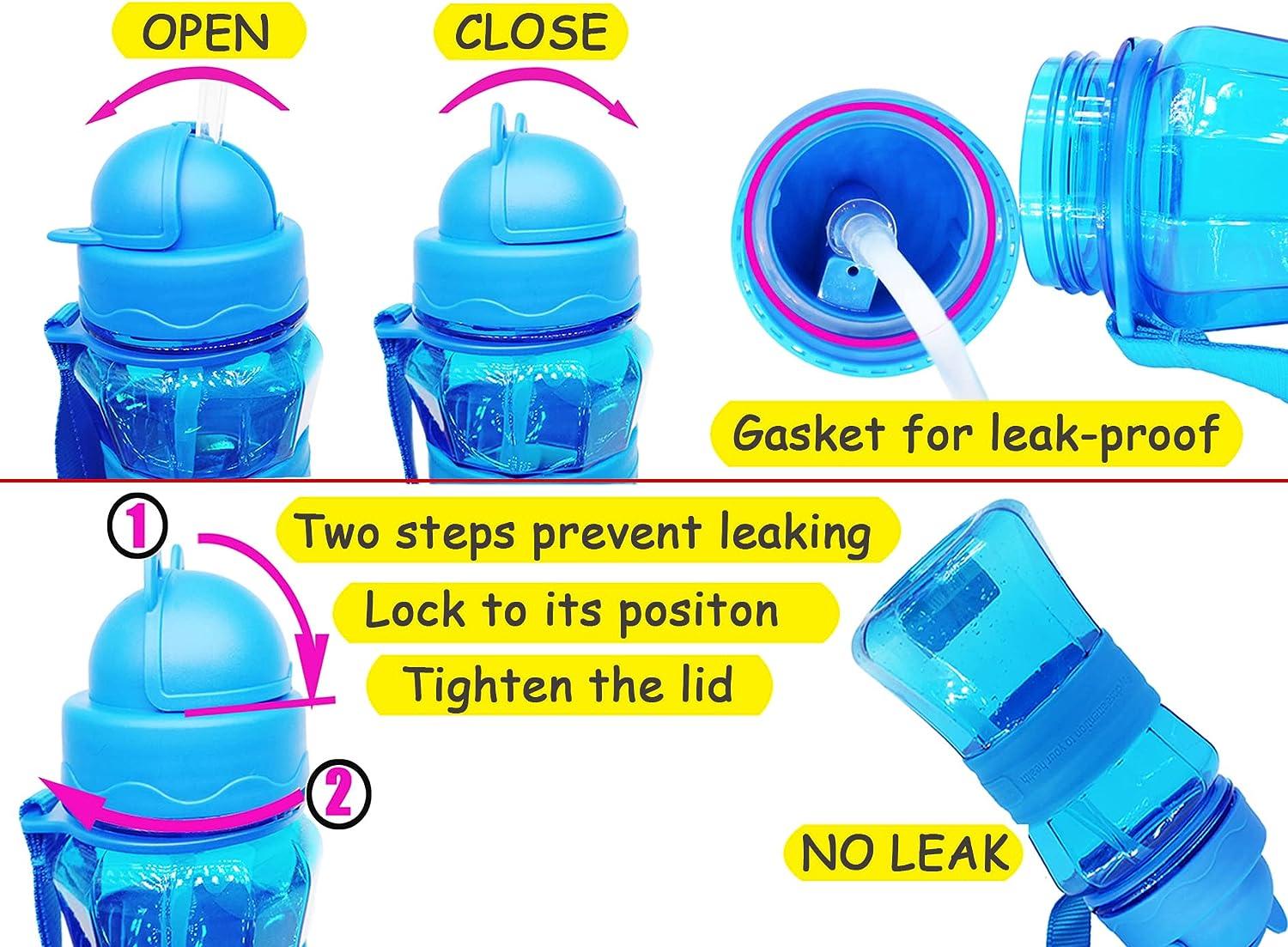 Ecteco Water Bottle for Kids Toddlers with Straw Strap 12oz Children Sized Leak Proof BPA Free Tritan Drinking Bottles for Boys Girls School