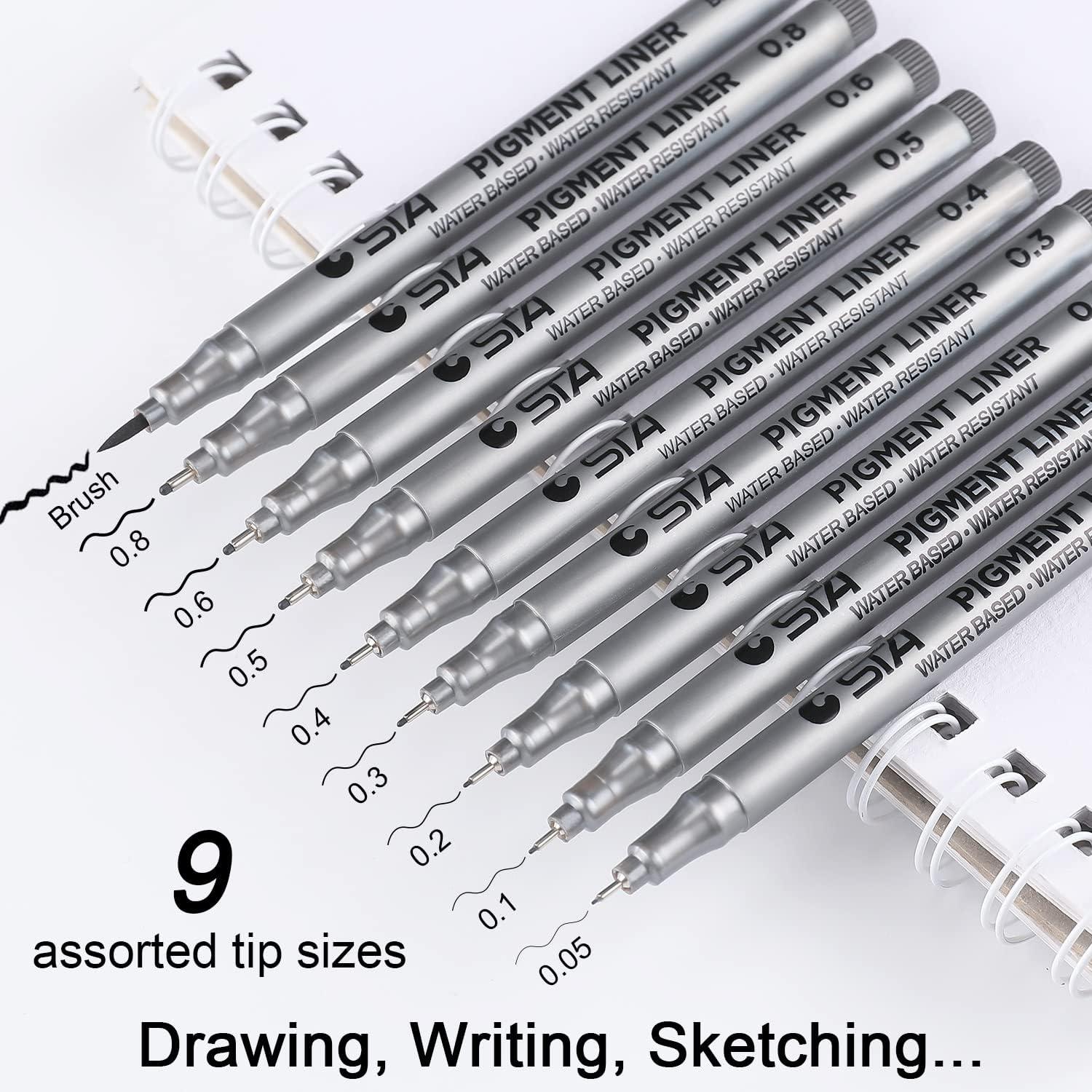 9 pcs Art Marker Pen Different Types Pigment Liner Black Water Based Sketch  Brush Markers for Drawing Handwriting Supplies Stationery