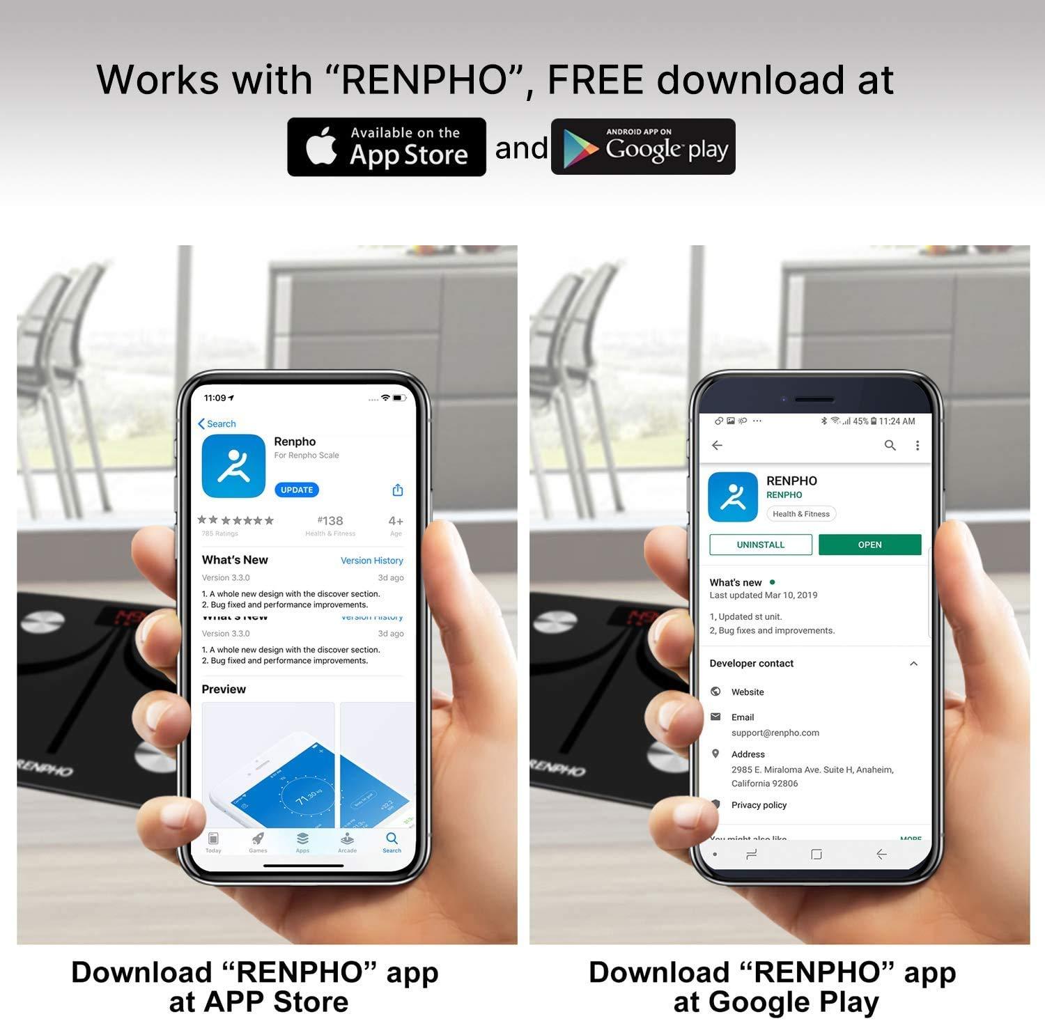 RENPHO Bluetooth Body Fat Weight Scale - Rechargeable Smart Scale