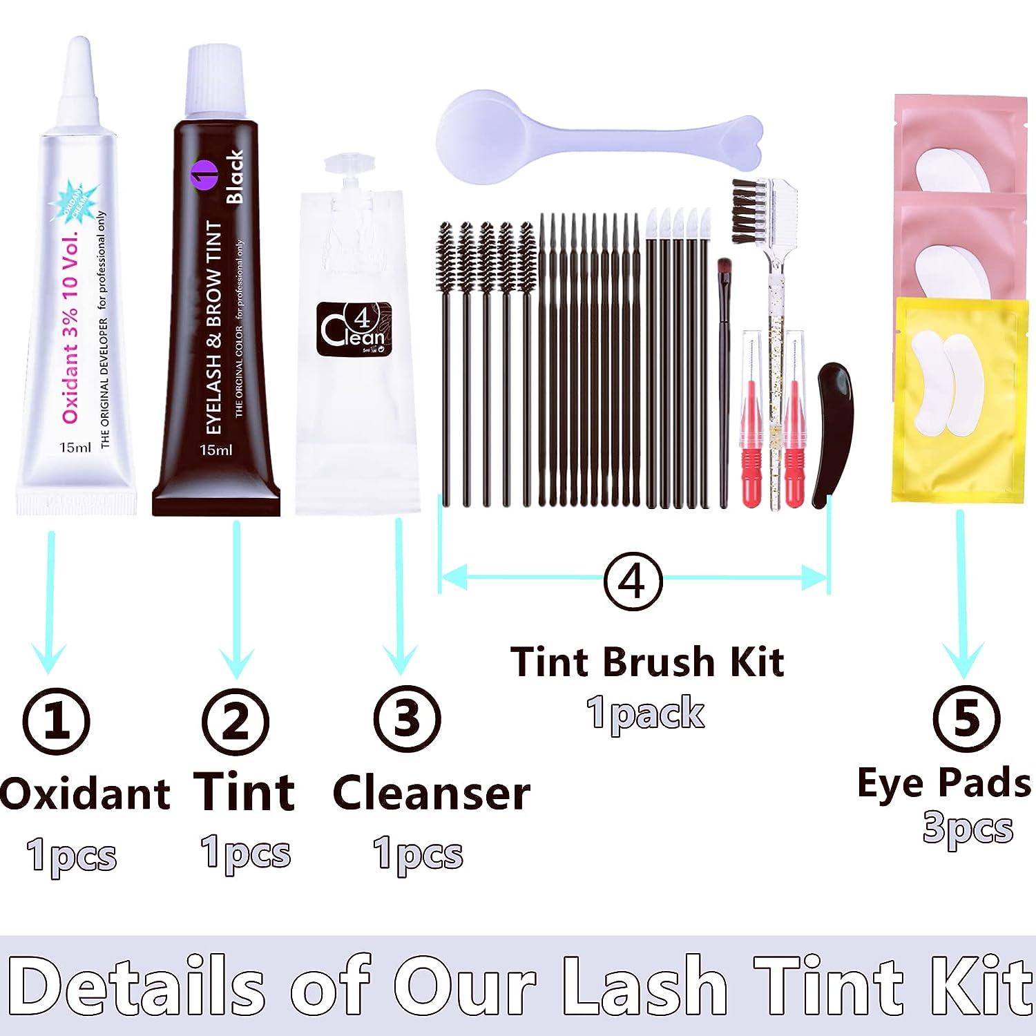 Lash T-i-n-t Kit Black 15ml Eyelash D-y-e Full Brow T.i.n.t. Set With Tools  DIY Eyelash Eyebrow T-i-n-ting Makeup At Home Be Voluminous And Energetic  For 6 Weeks(Black Stain Mascara Look)