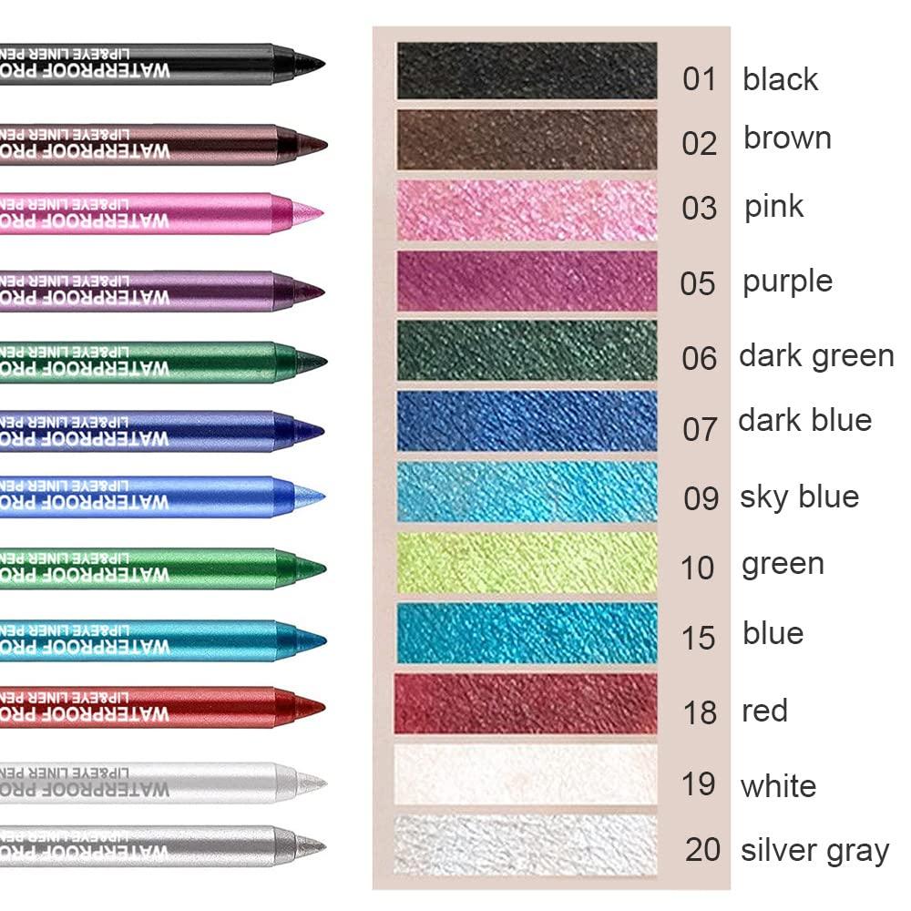 12 Colors Kit Glitter Pen Pencil Professional Colorful Eye Light Red Eye Eyeliner Metallic Set for Pearl Blue Waterproof Silver Bright Pencil Liners Set Matte Women Eyeliner Eyeliner Colored Eyeliner White Makeup